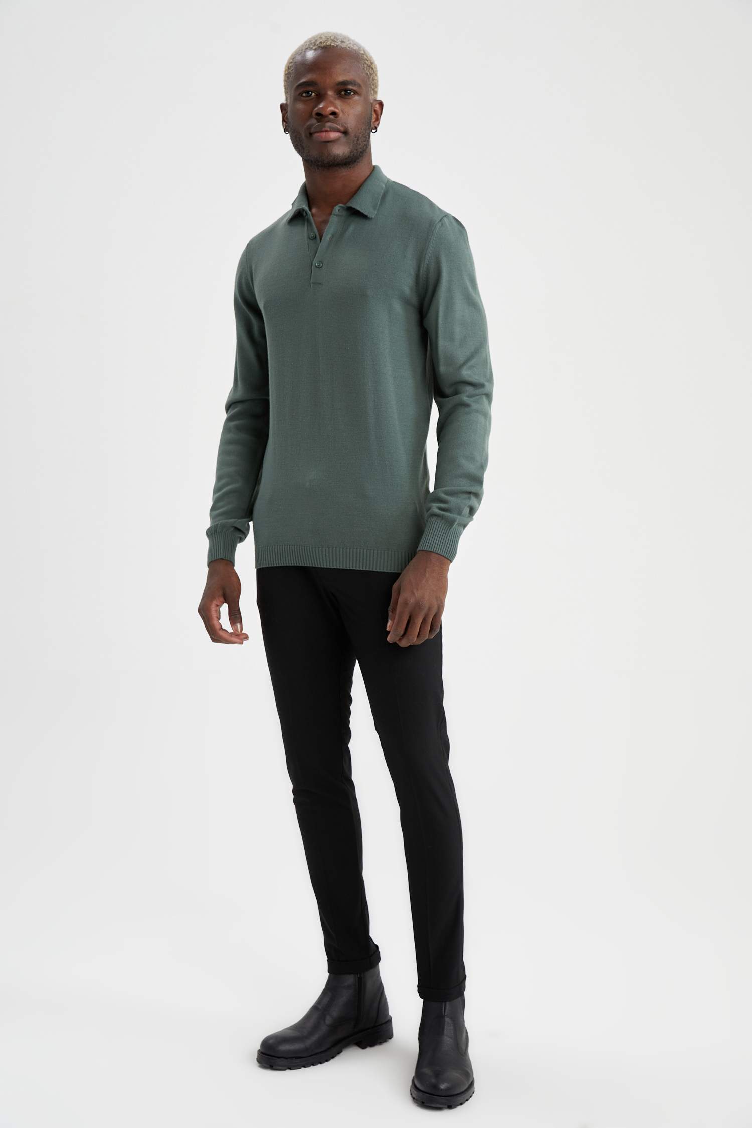 Slim Fit Polo Yaka Triko Kazak