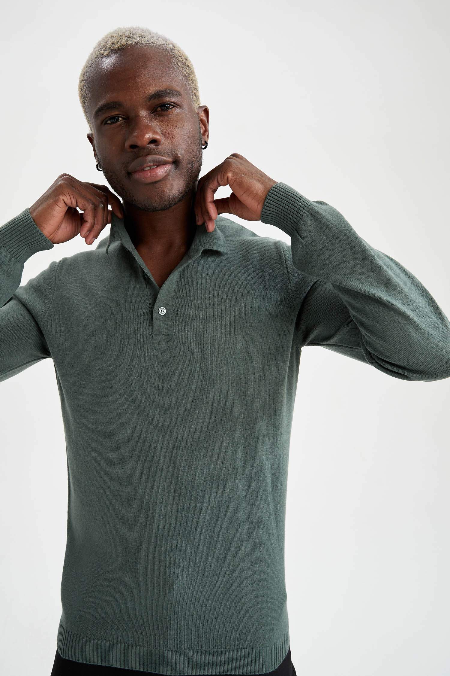 Slim Fit Polo Yaka Triko Kazak