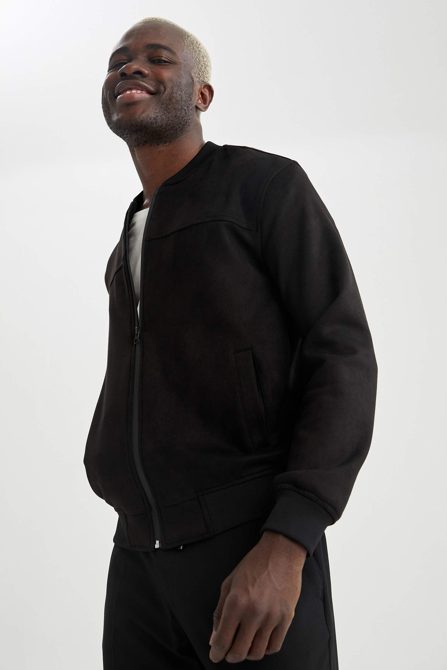 Slim Fit Süet Kolej Yaka Bomber Ceket