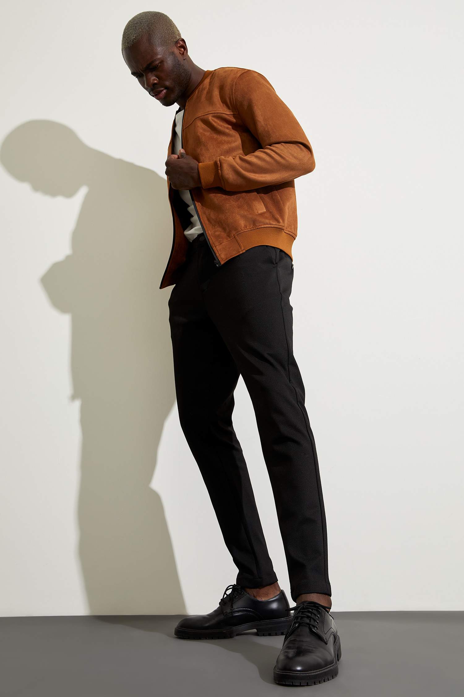 Slim Fit Süet Kolej Yaka Bomber Ceket