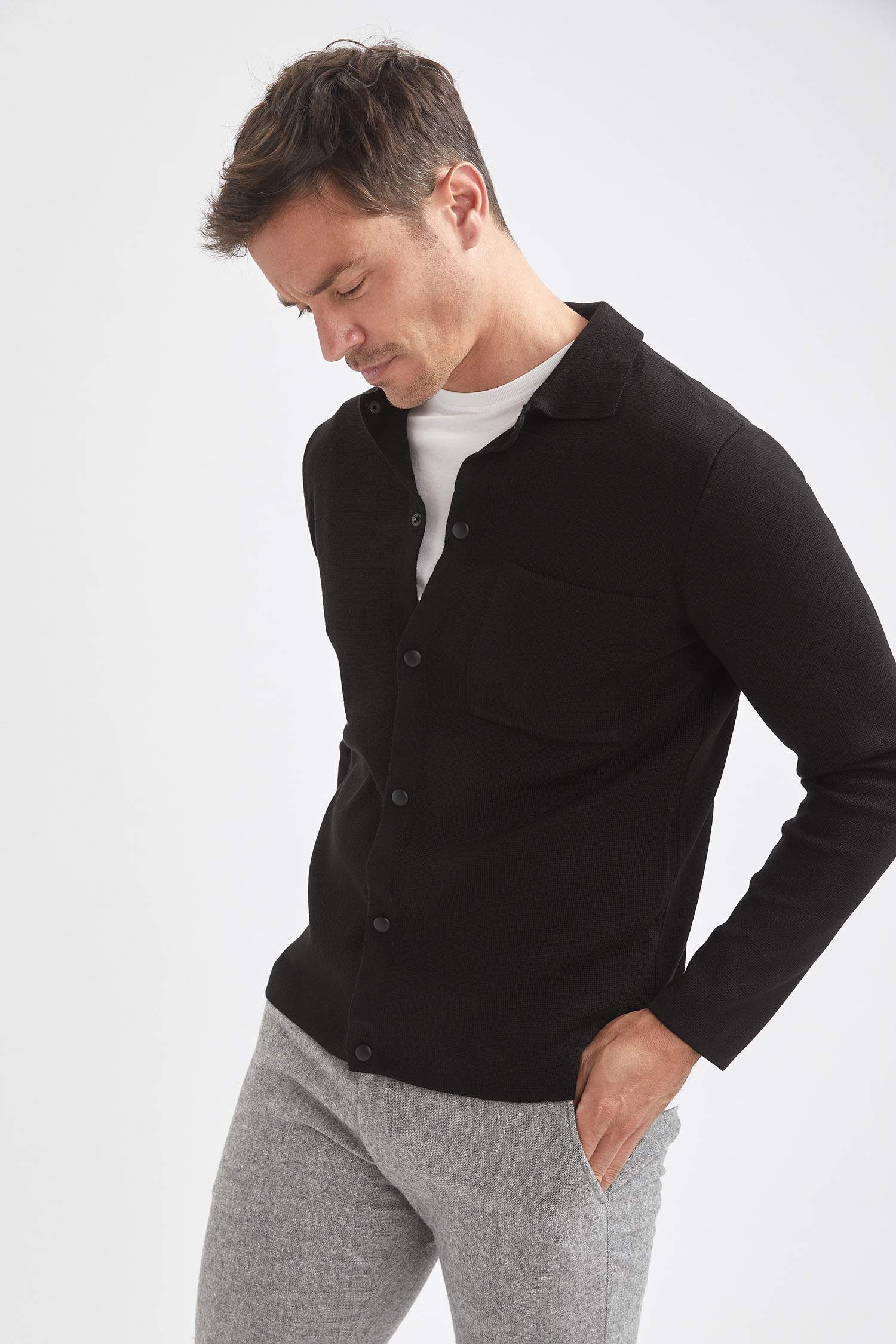 Regular Fit Polo Yaka Triko Gömlek Ceket