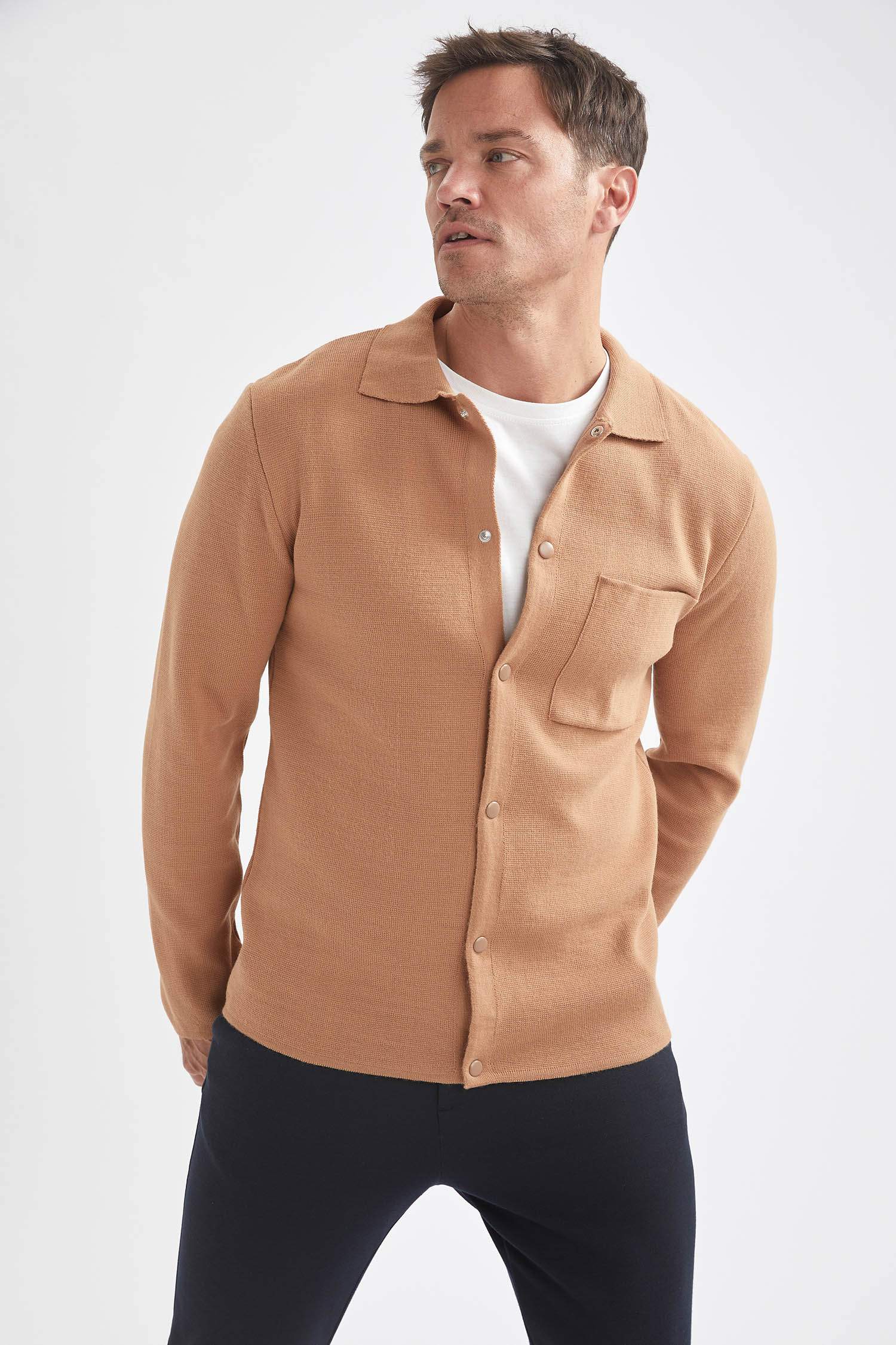 Regular Fit Polo Yaka Triko Gömlek Ceket