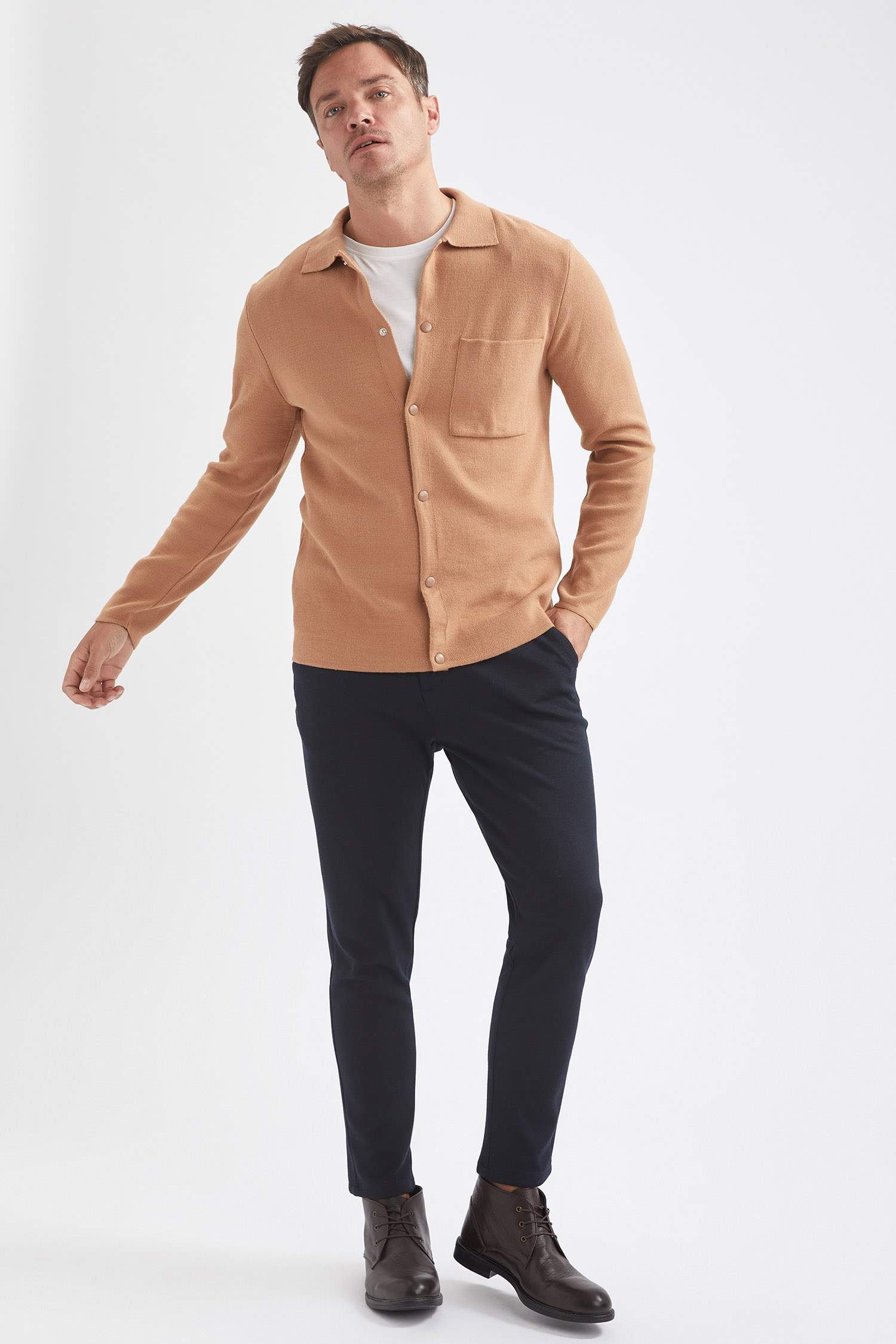 Regular Fit Polo Yaka Triko Gömlek Ceket