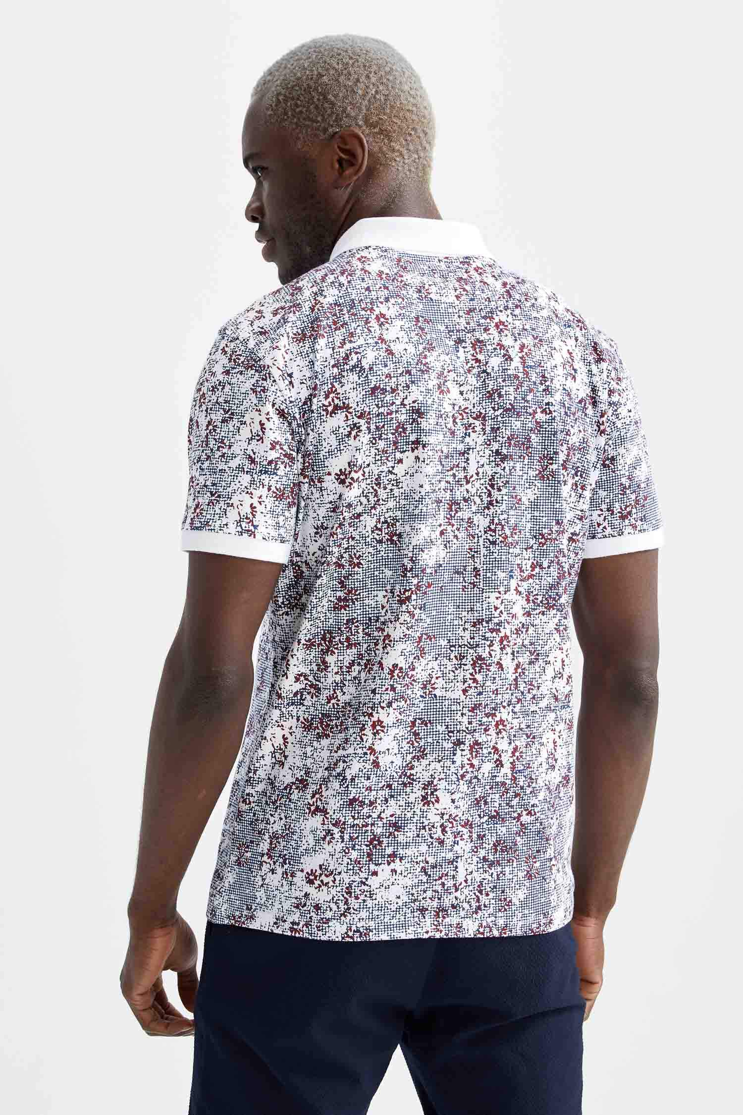 Slim Fit Polo Yaka Çiçek Desenli Kısa Kollu Tişört