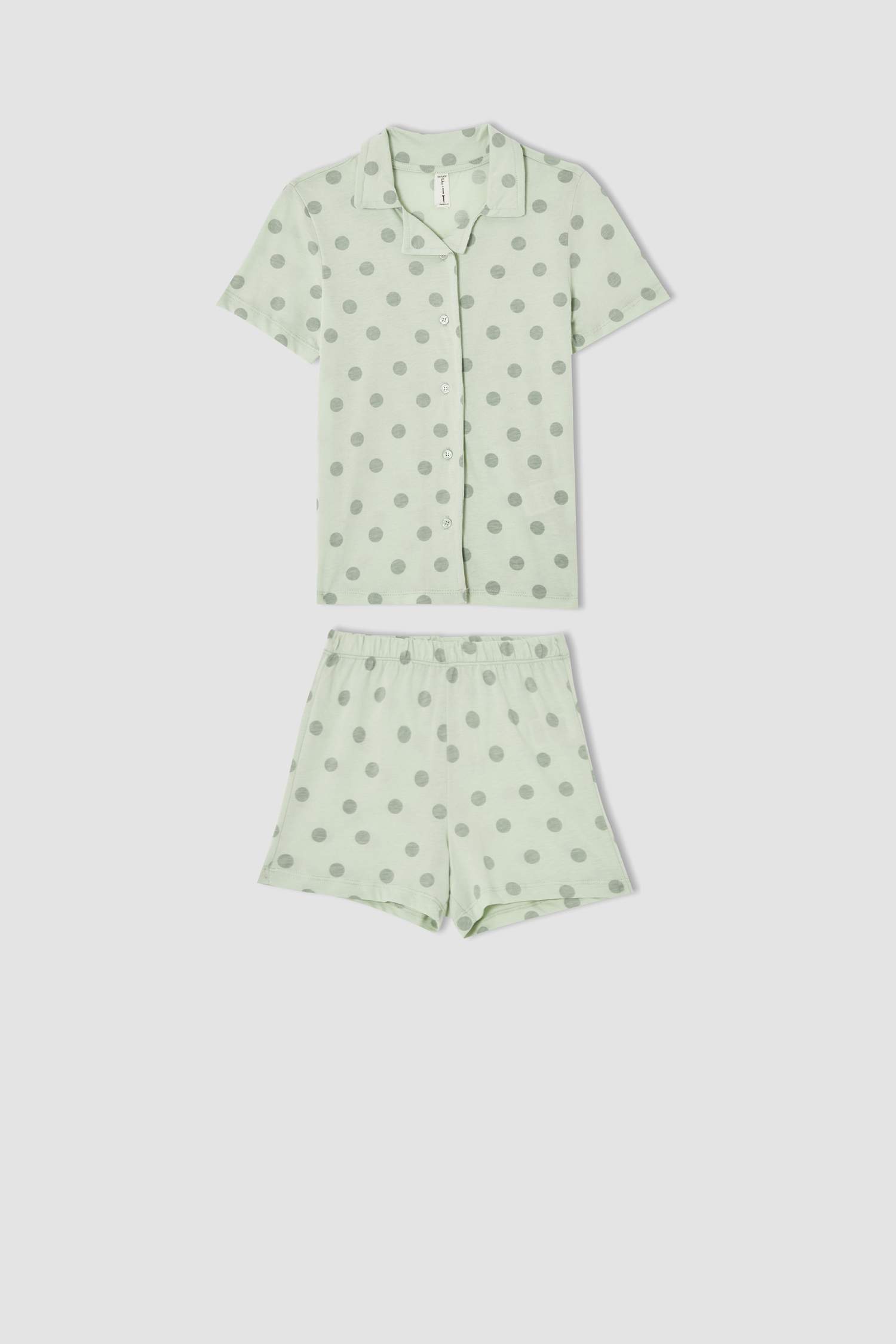 Kız Çocuk Puantiyeli Ceket Yaka Kısa Kollu Pijama Takımı