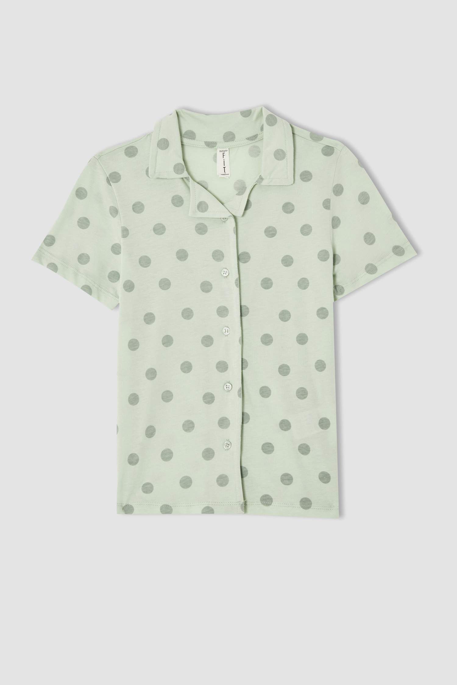 Kız Çocuk Puantiyeli Ceket Yaka Kısa Kollu Pijama Takımı