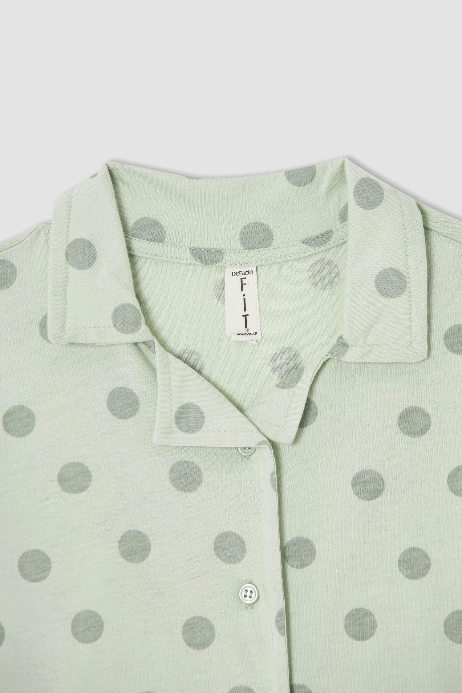 Kız Çocuk Puantiyeli Ceket Yaka Kısa Kollu Pijama Takımı