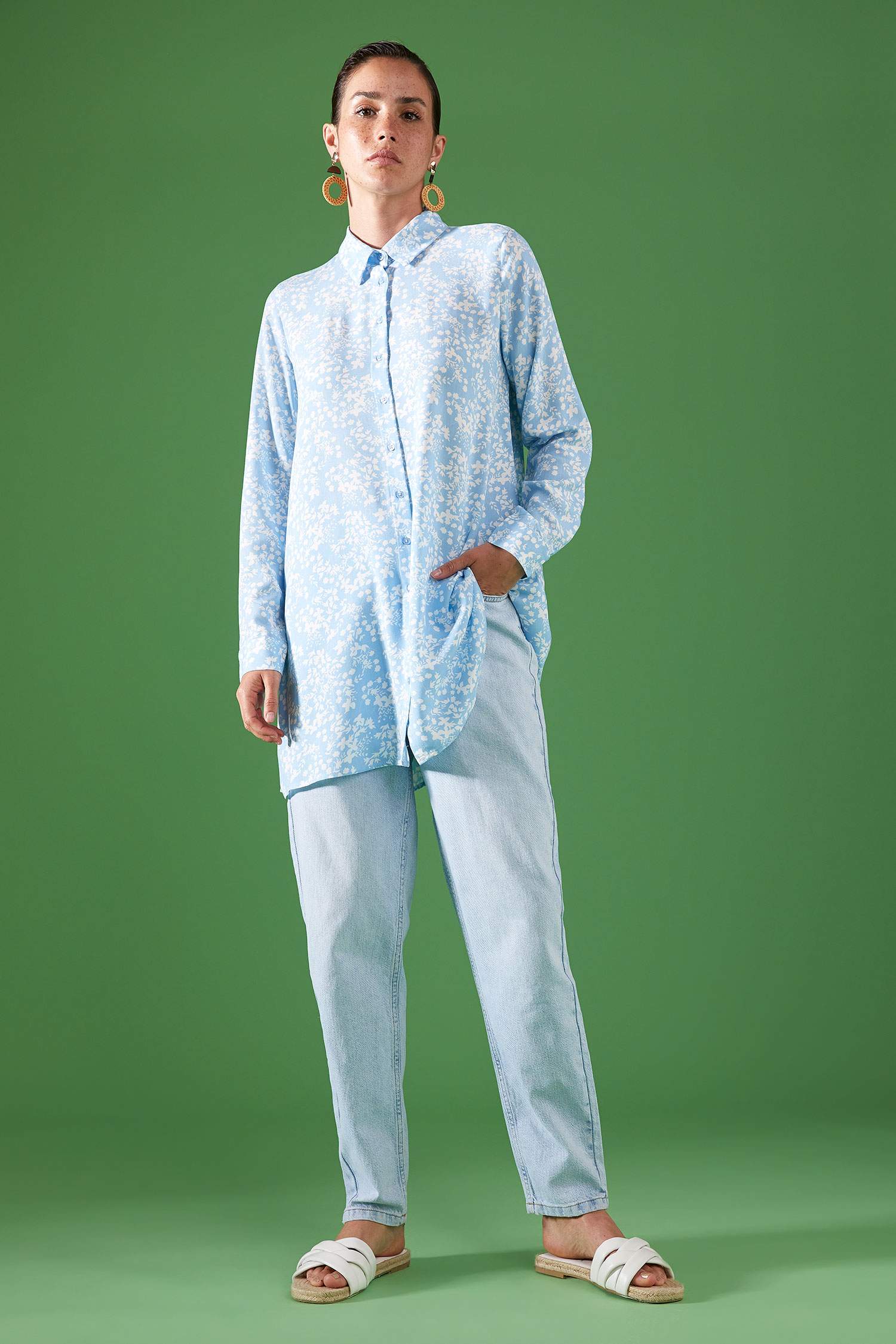 Çiçekli Relax Fit Gömlek Tunik