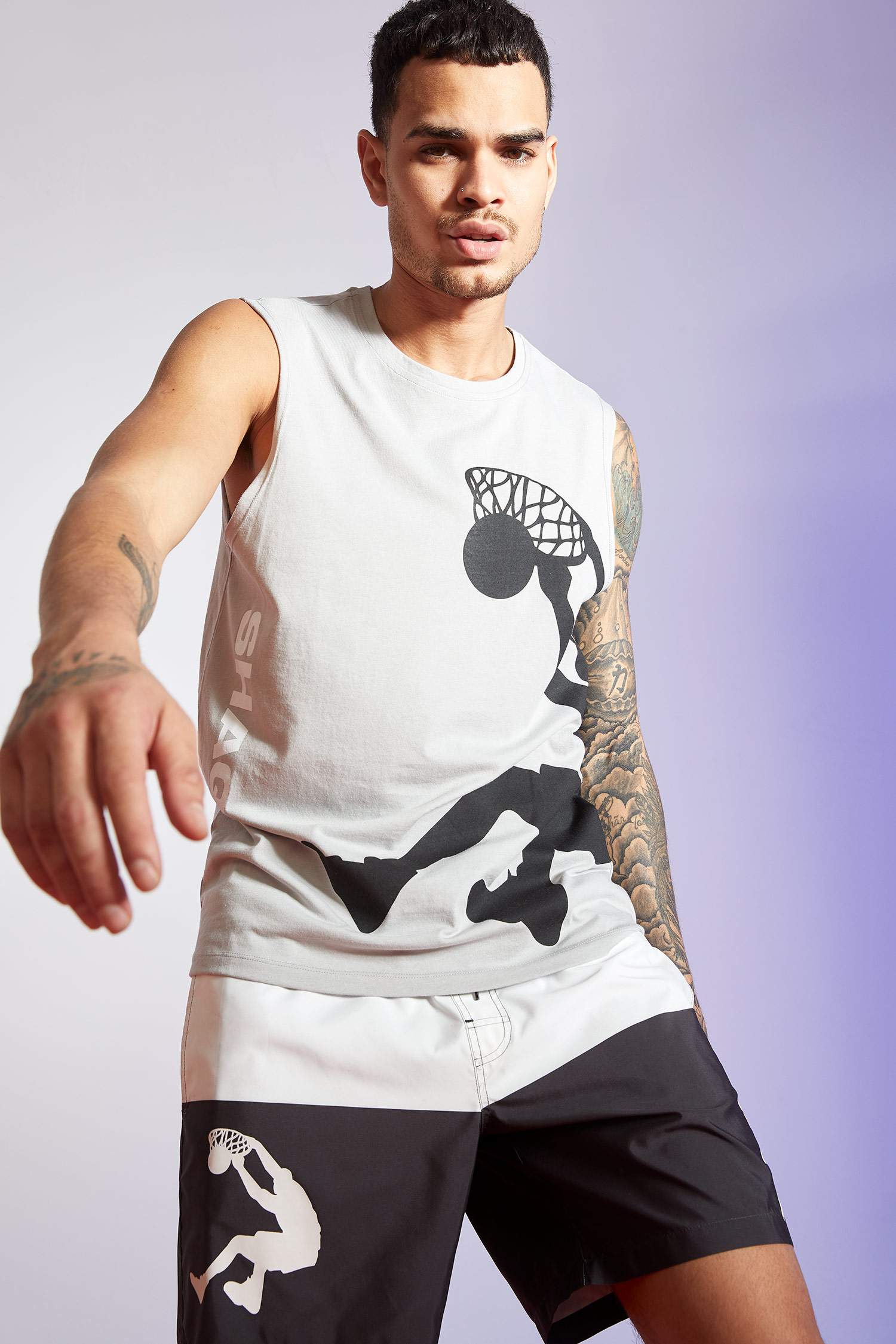 Slim Fit Shaquille O'Neal Lisanslı Bisiklet Yaka Baskılı Spor Kolsuz Tişört
