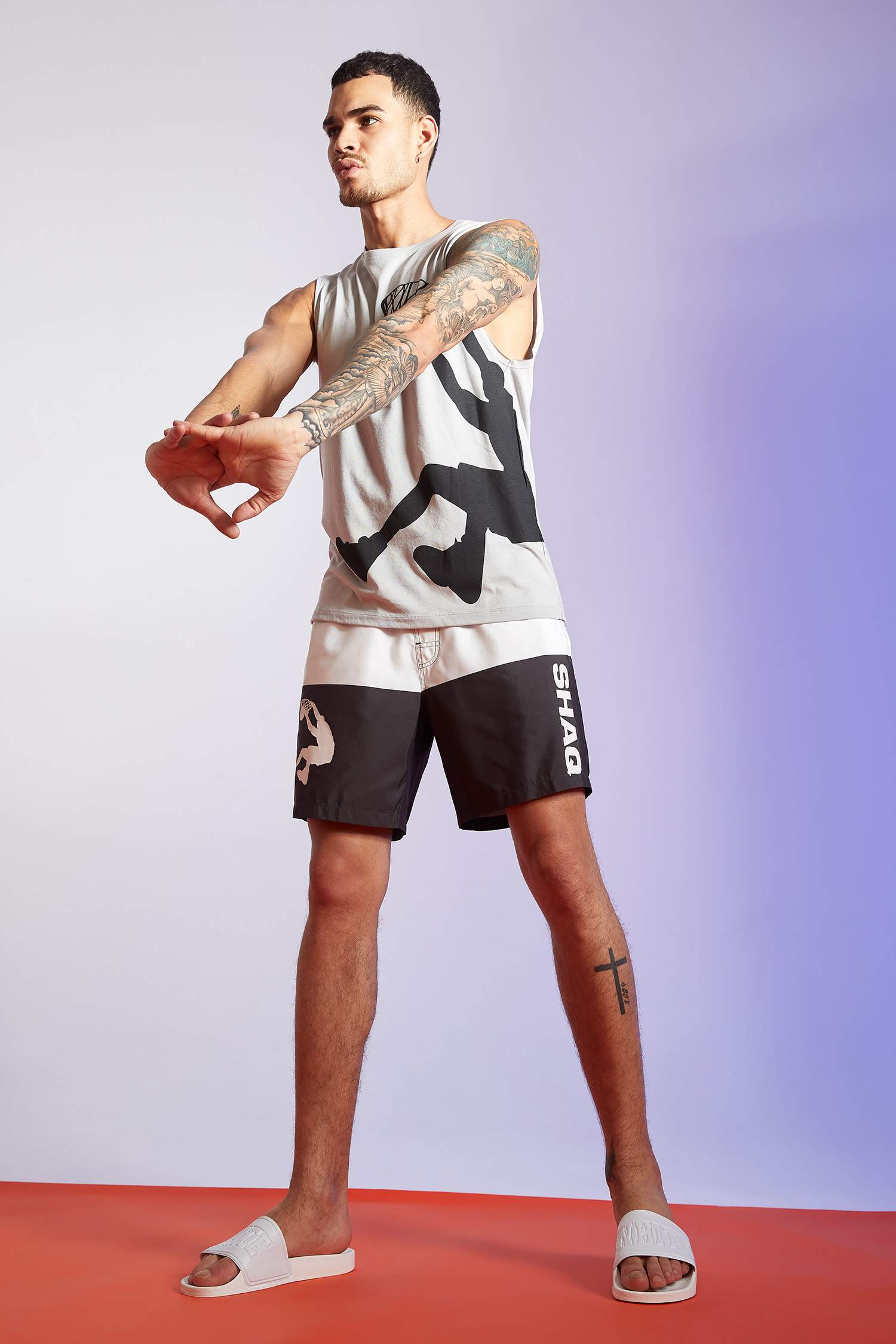 Slim Fit Shaquille O'Neal Lisanslı Bisiklet Yaka Baskılı Spor Kolsuz Tişört