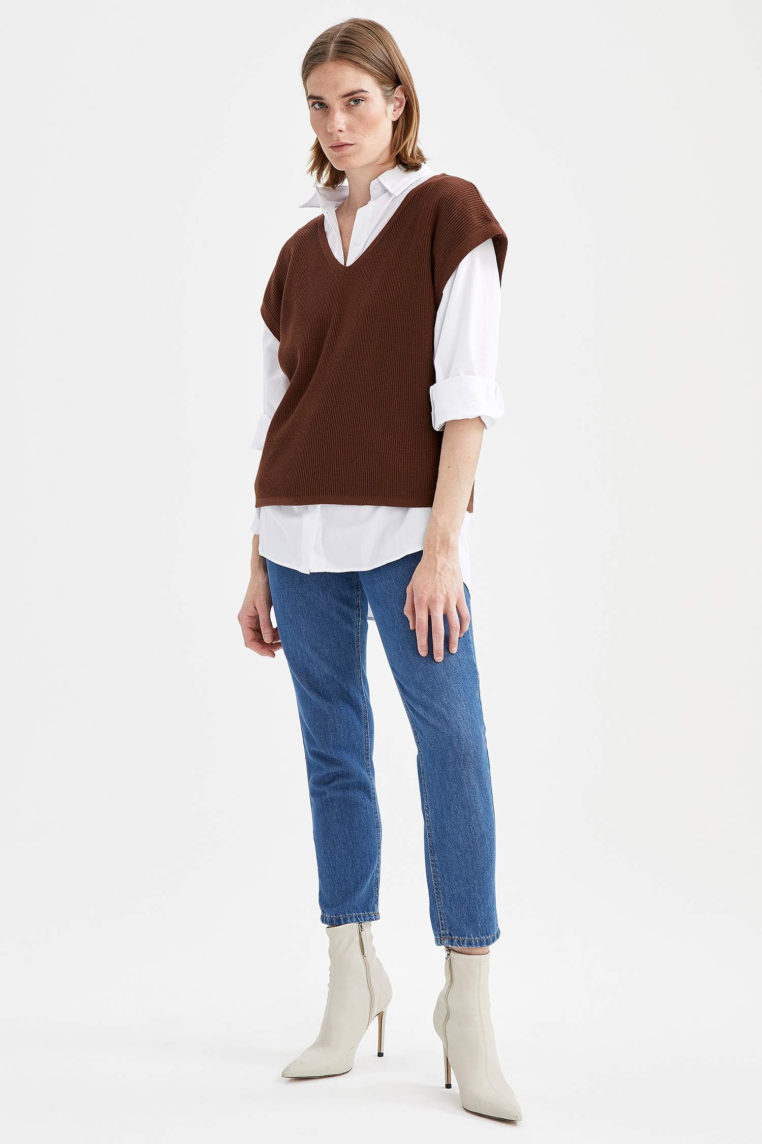 Basic V Yaka Oversize Fit Triko Süveter