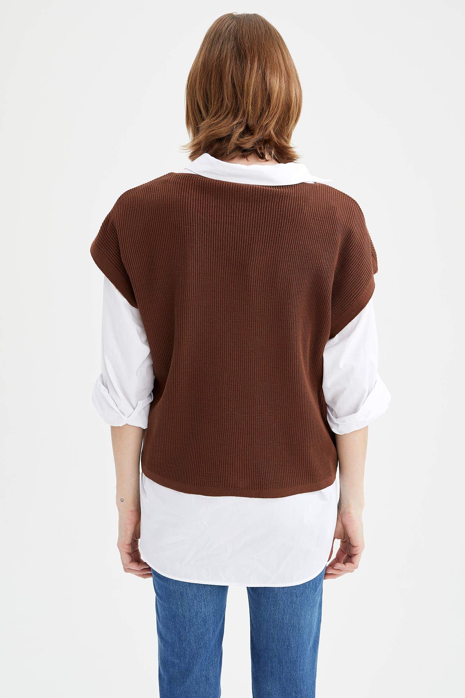 Basic V Yaka Oversize Fit Triko Süveter