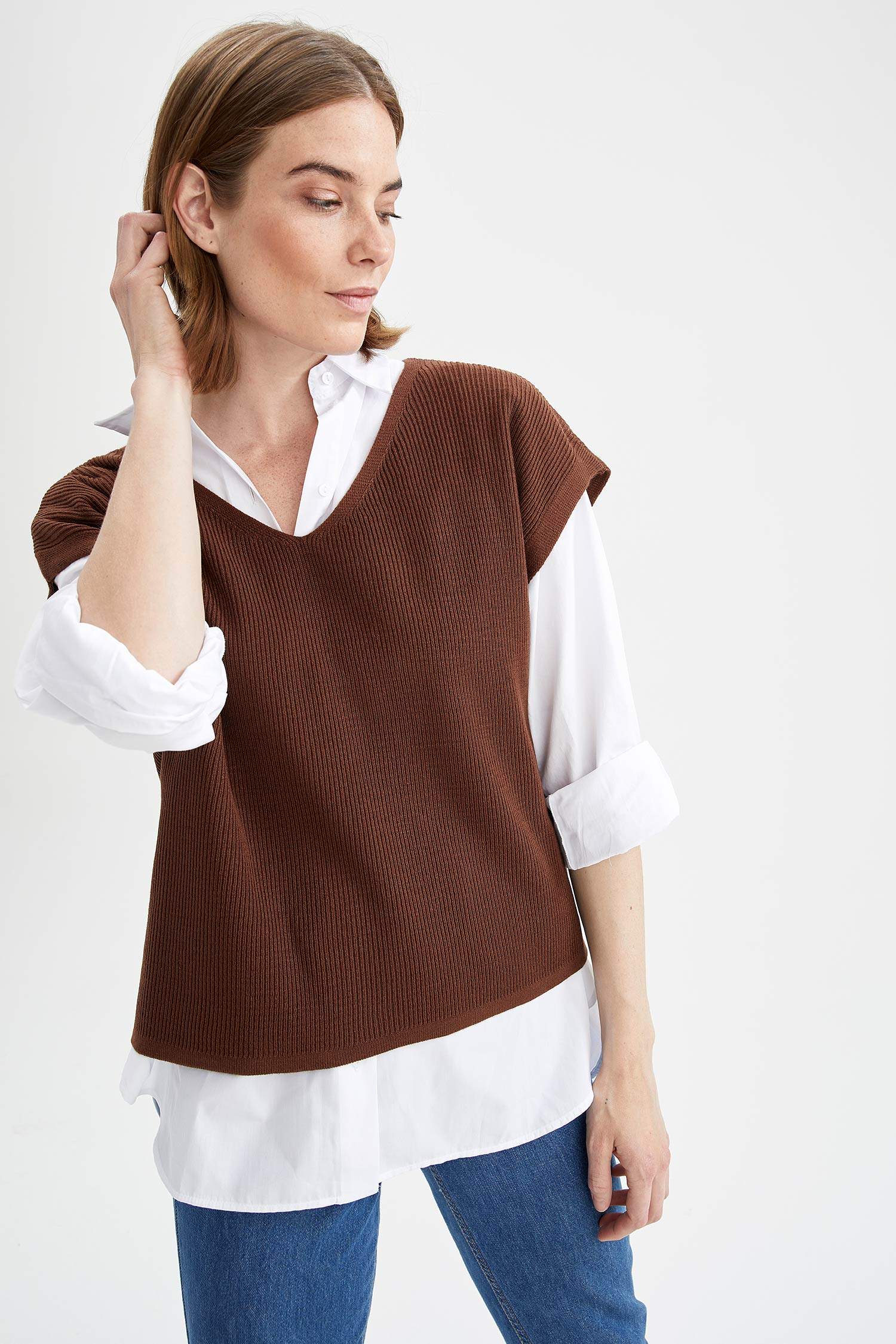 Basic V Yaka Oversize Fit Triko Süveter