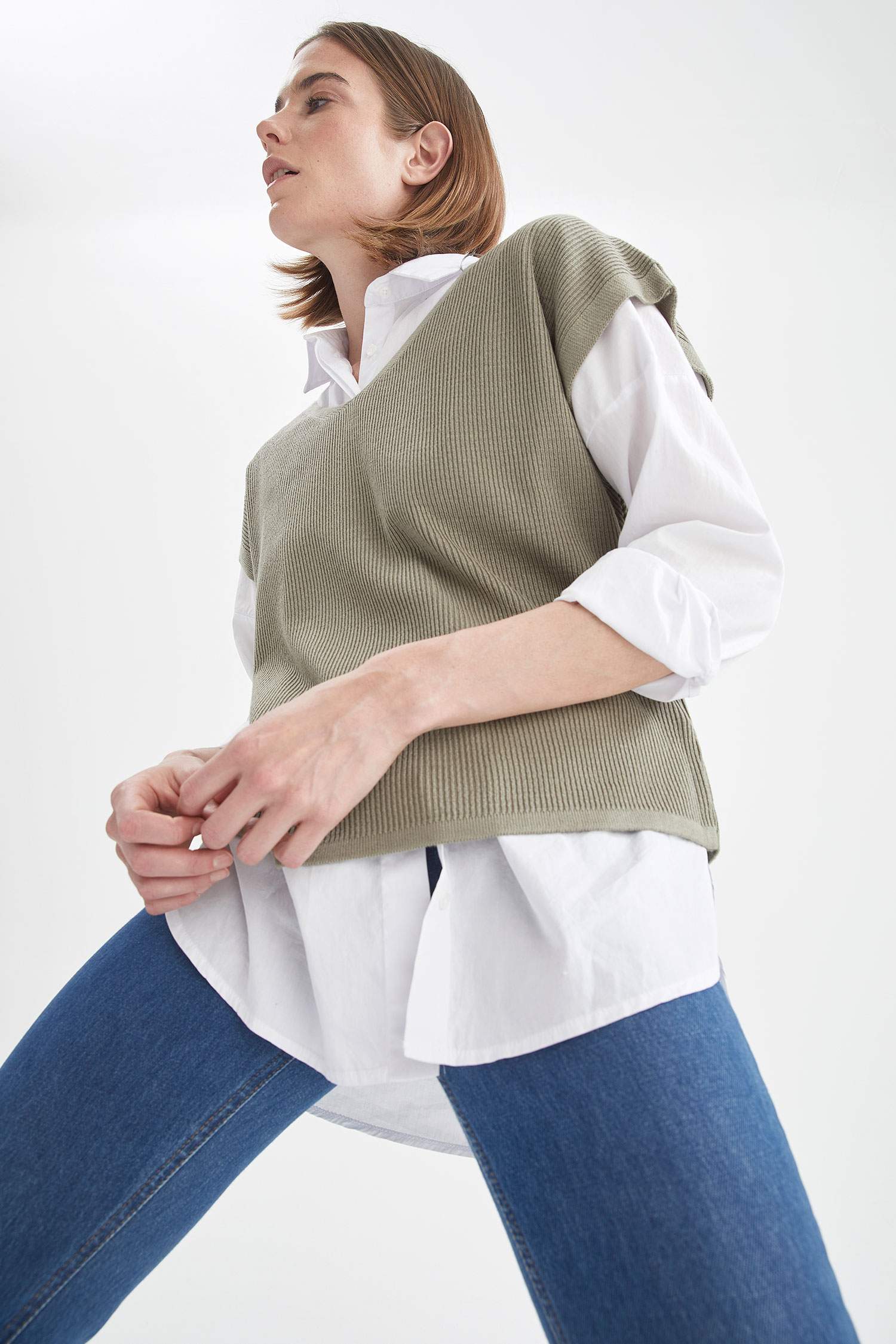 Basic V Yaka Oversize Fit Triko Süveter
