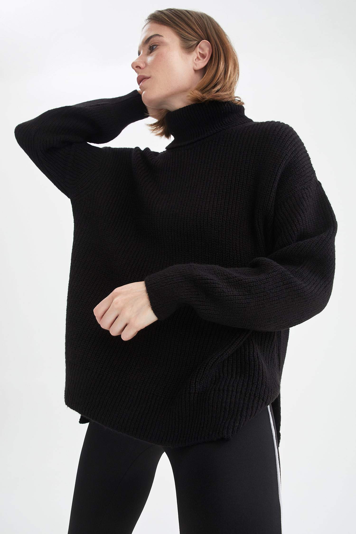 Basic Balıkçı Yaka Oversize Fit Triko Tunik