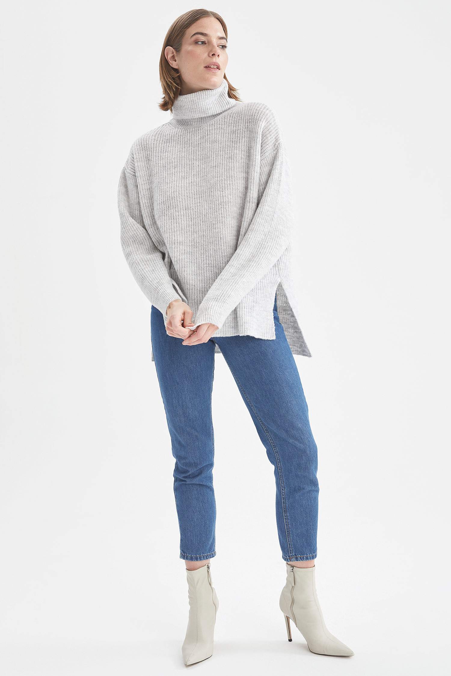 Basic Balıkçı Yaka Oversize Fit Triko Tunik