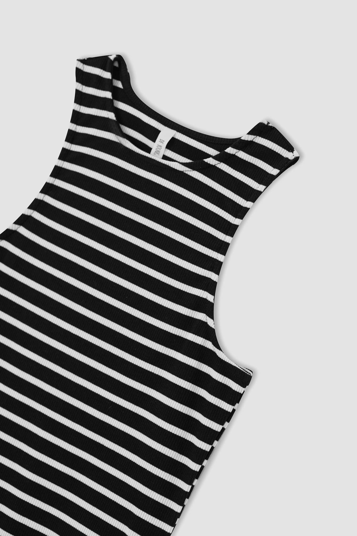 Halter Yaka Çizgili Çıtçıtlı Body