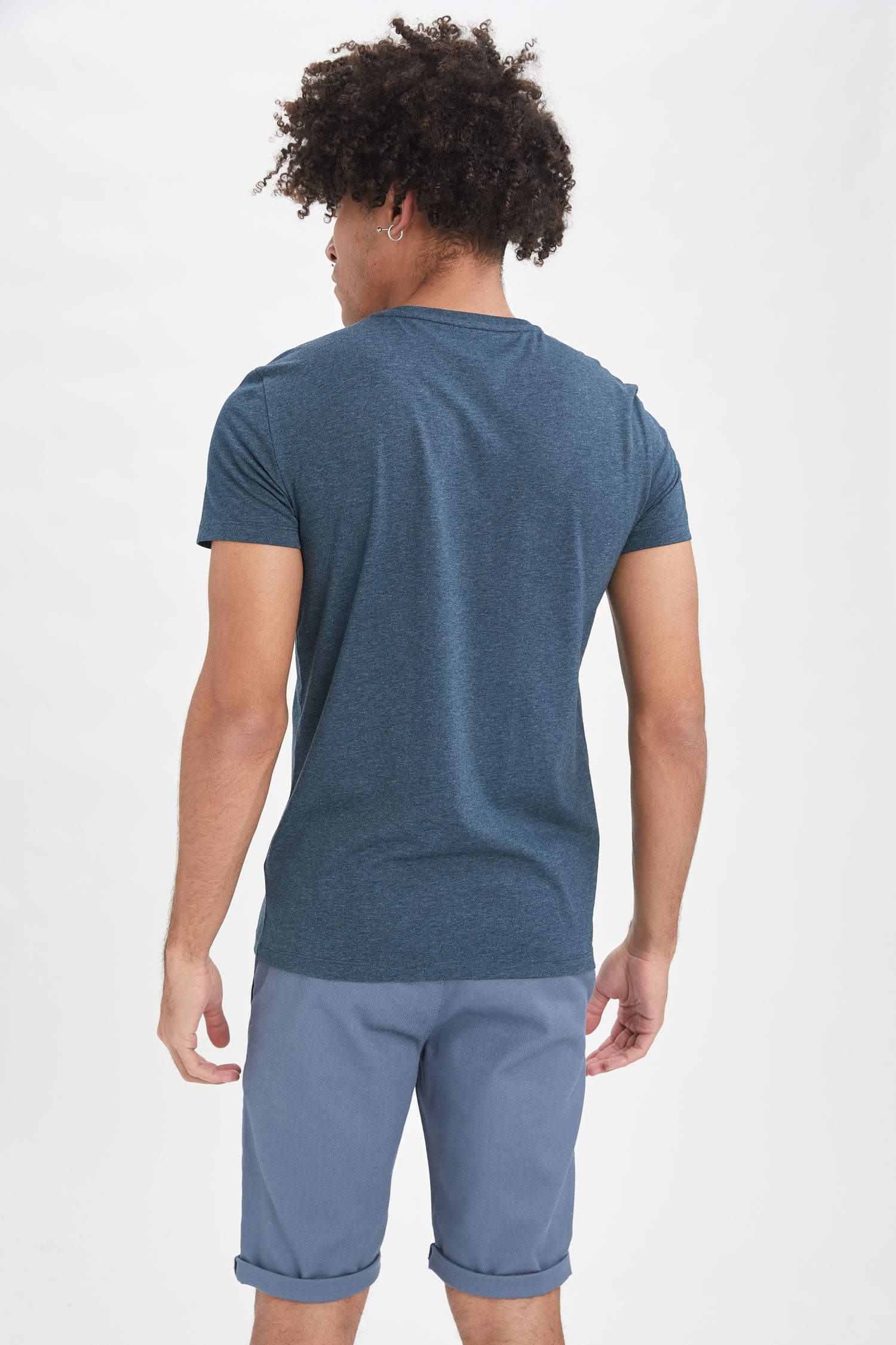 Ekstra Slim Fit Bisiklet Yaka Baskılı Kısa Kollu Tişört