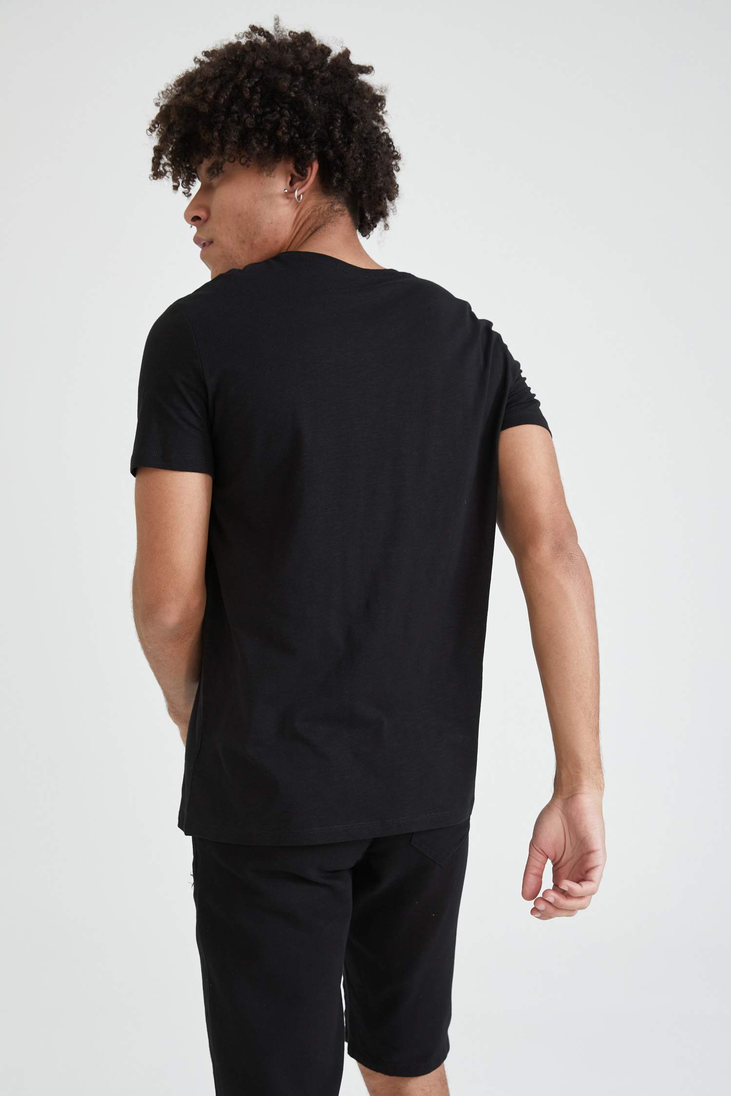 Slim Fit Bisiklet Yaka Baskılı Kısa Kollu Tişört