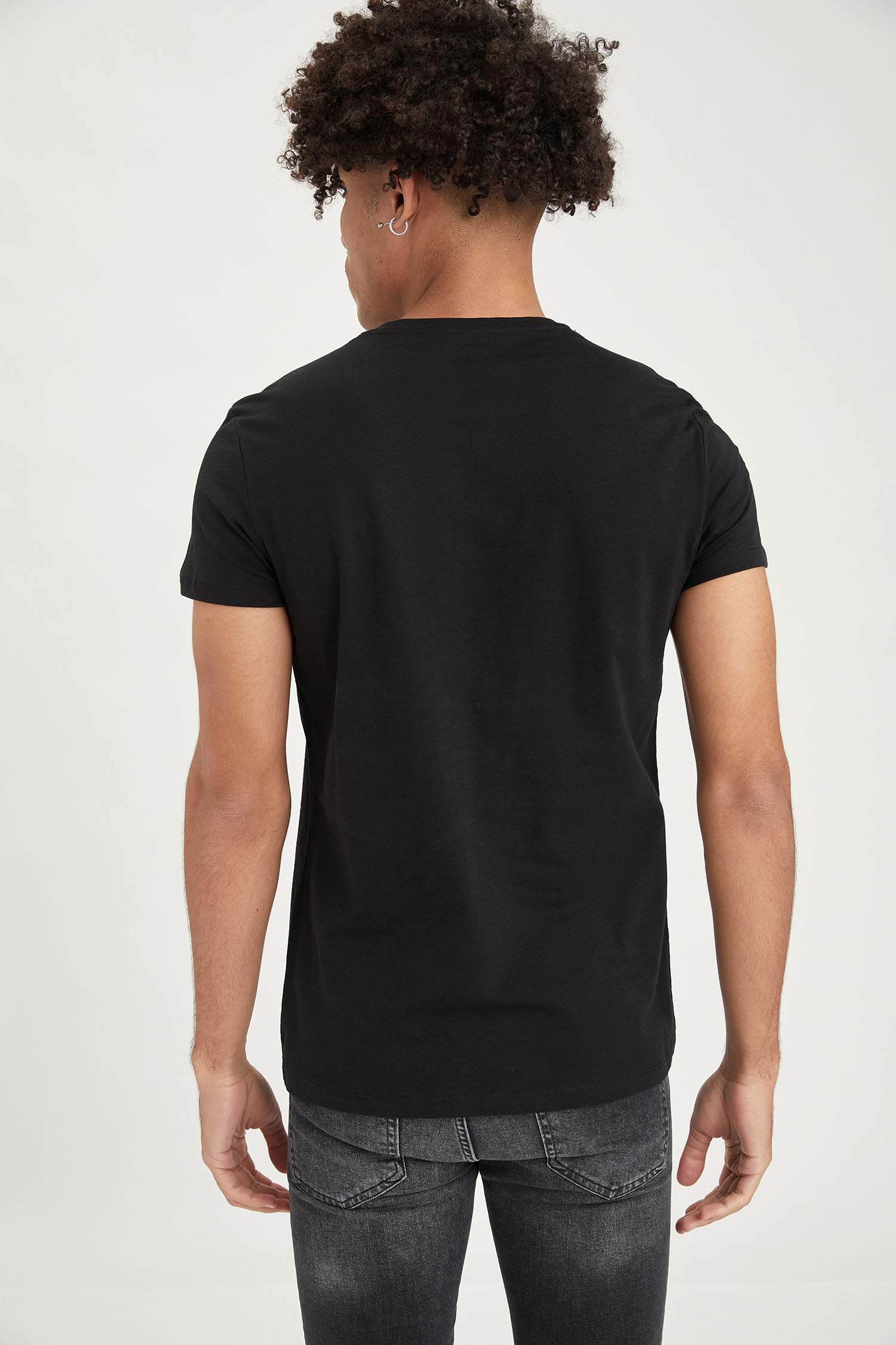 Ekstra Slim Fit Bisiklet Yaka Slogan Baskılı Kısa Kollu Tişört