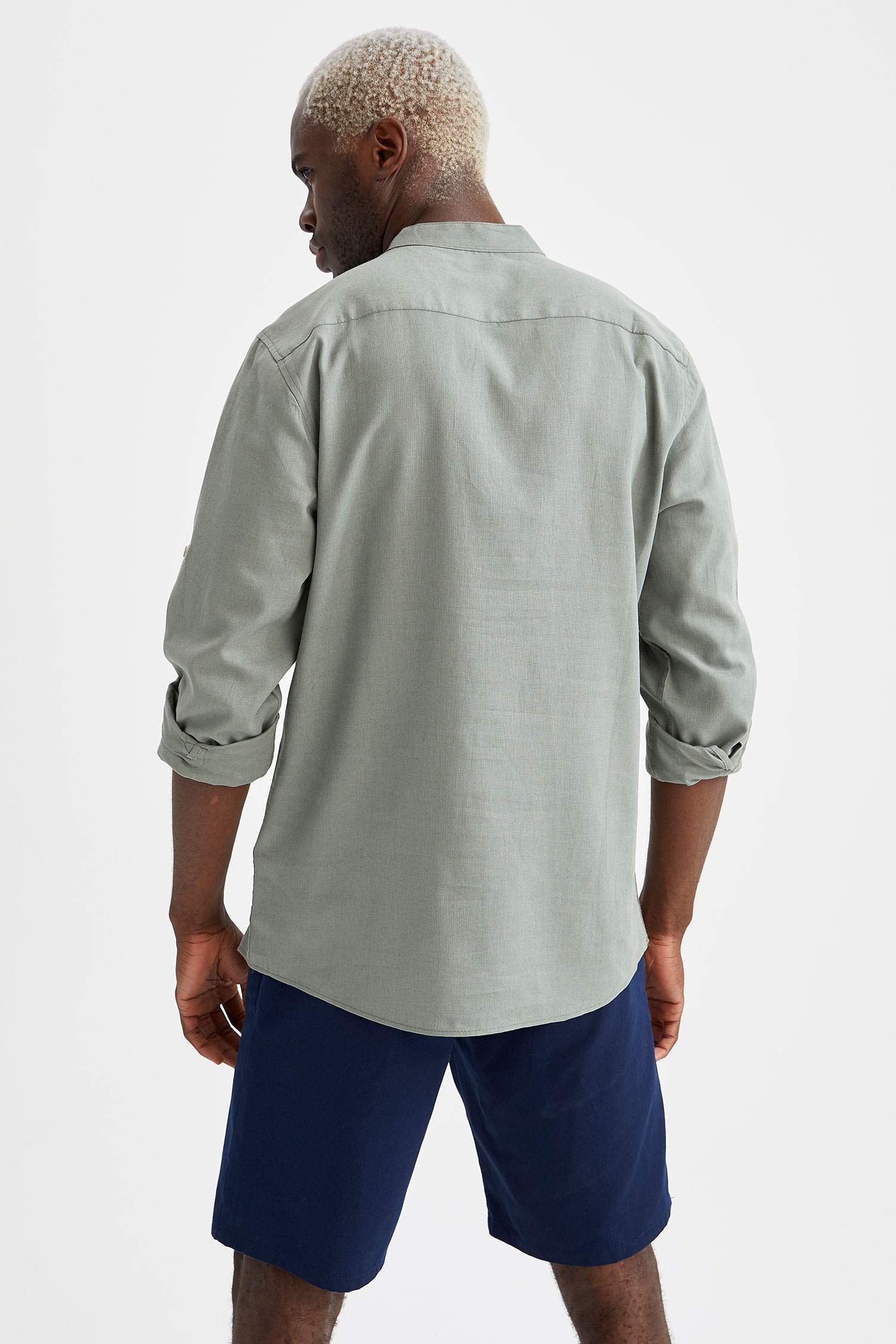 Slim Fit Hakim Yaka Uzun Kollu Keten Gömlek