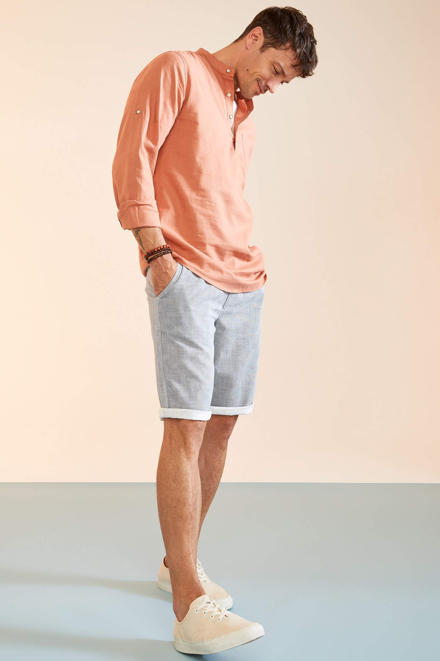 Slim Fit Hakim Yaka Uzun Kollu Keten Gömlek