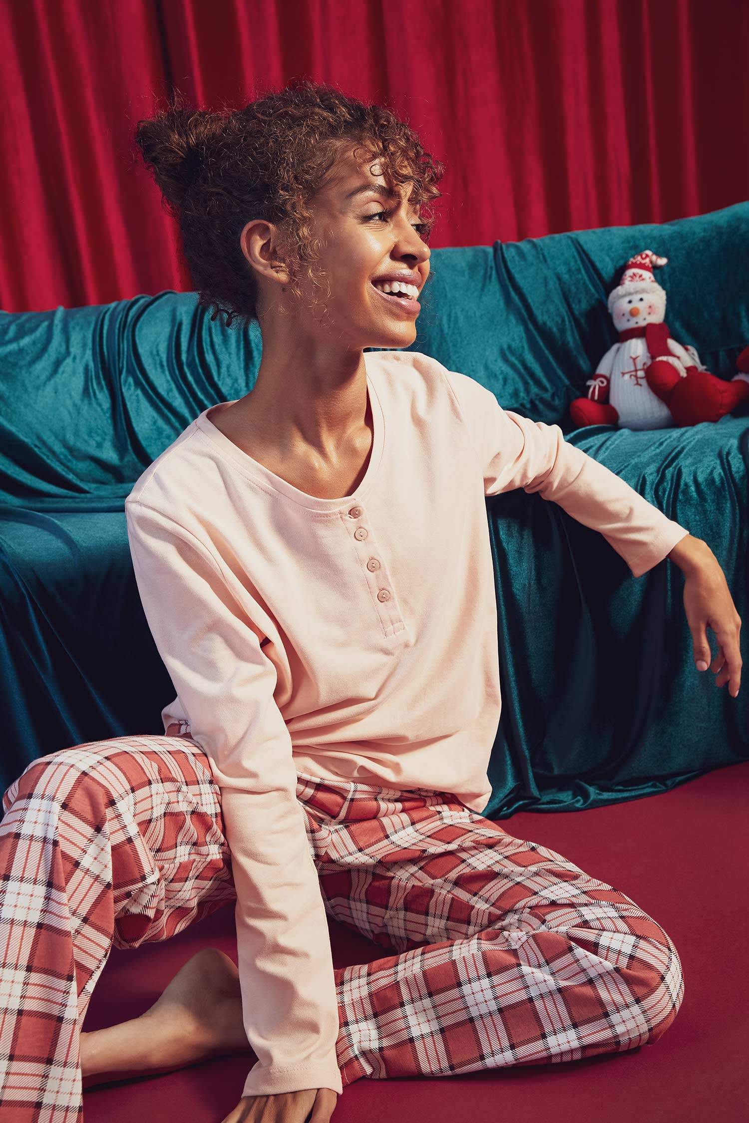 Regular Fit Kareli Uzun Kollu Pijama Takım