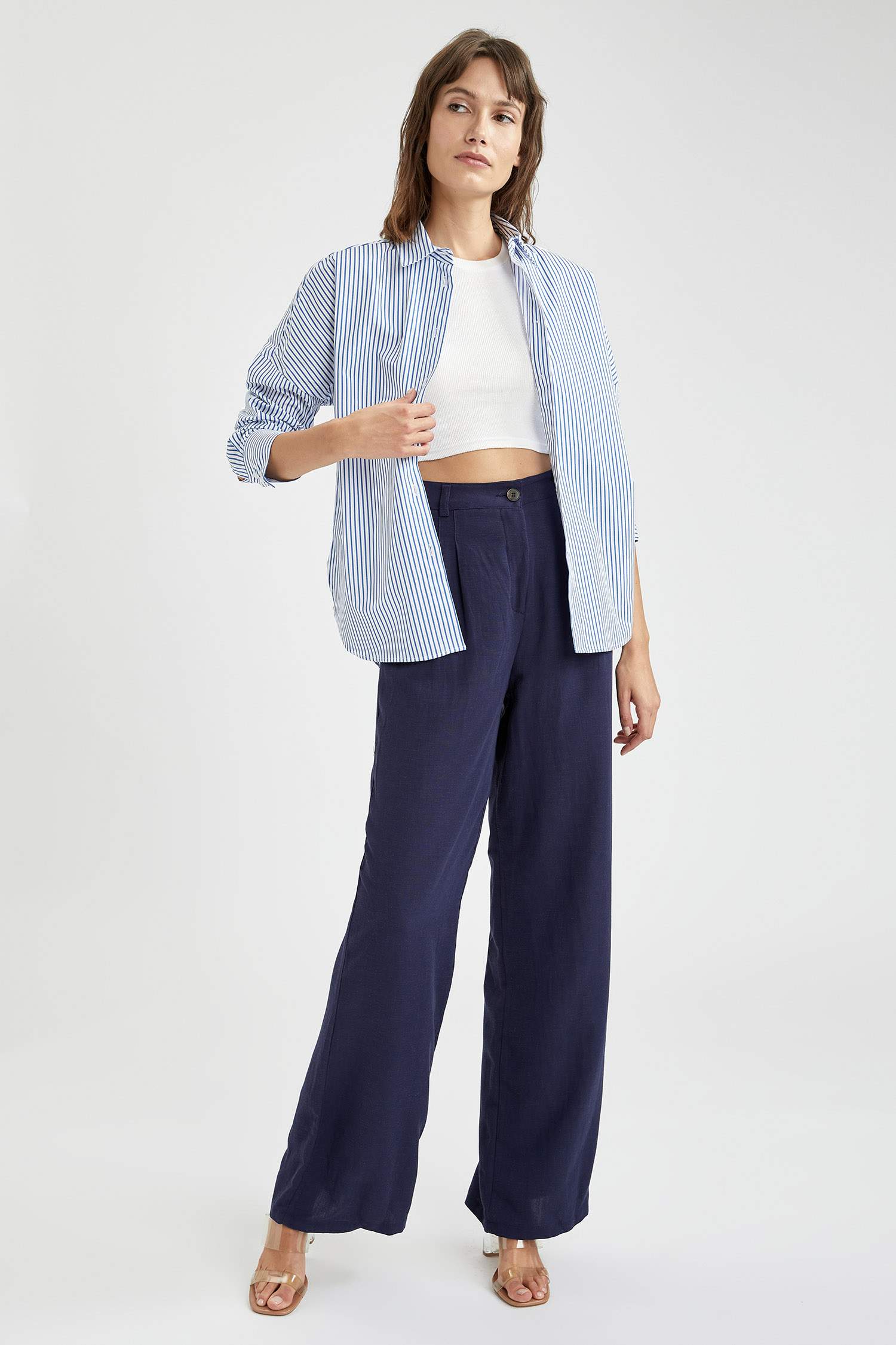 Loose Fit Gömlek Yaka Poplin Uzun Kollu Gömlek