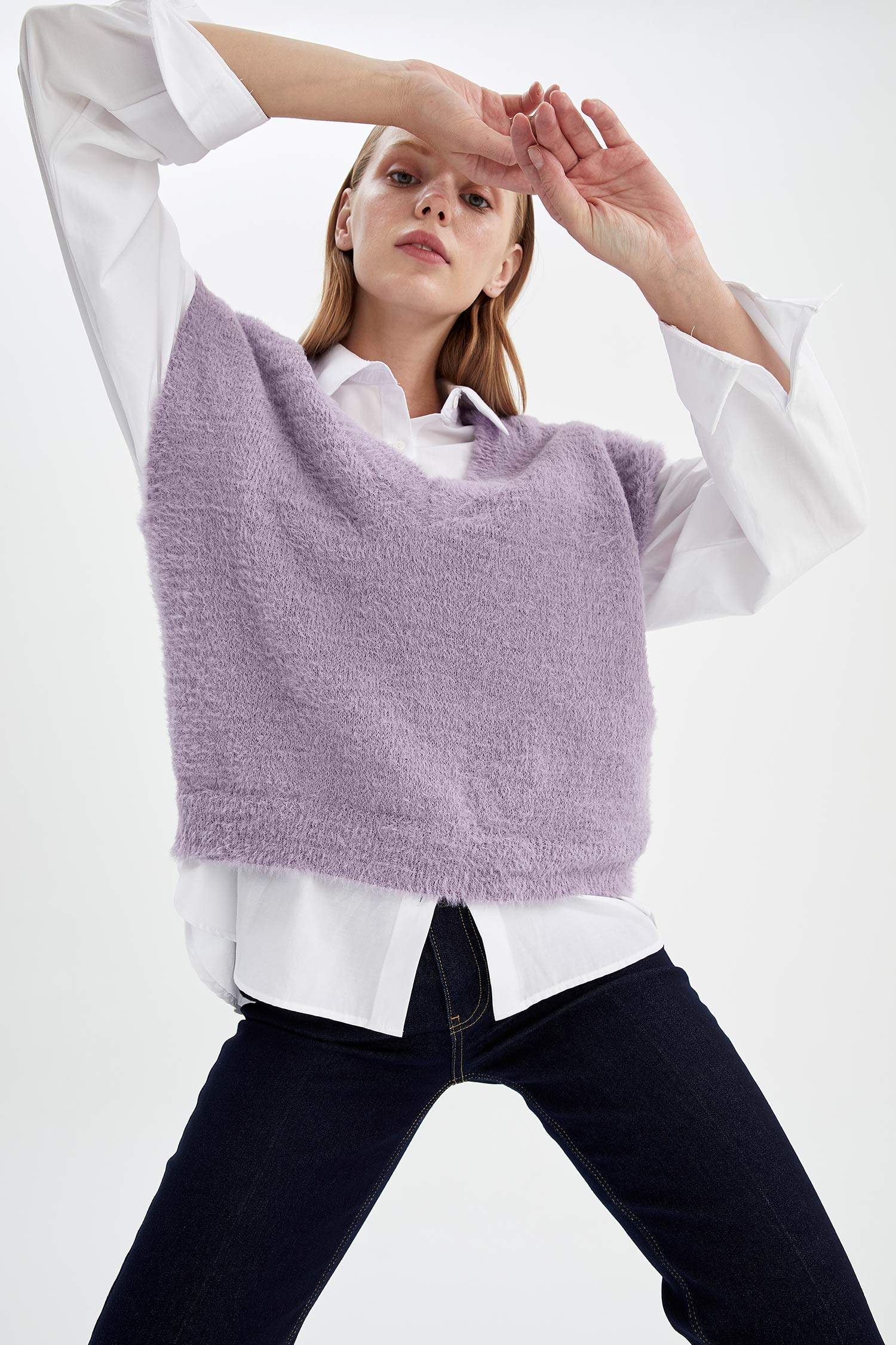 Pelüş Polo Yaka Relax Fit Triko Süveter