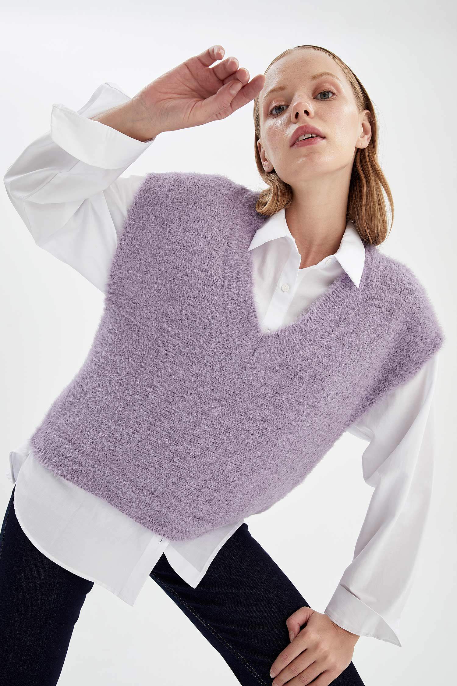 Pelüş Polo Yaka Relax Fit Triko Süveter