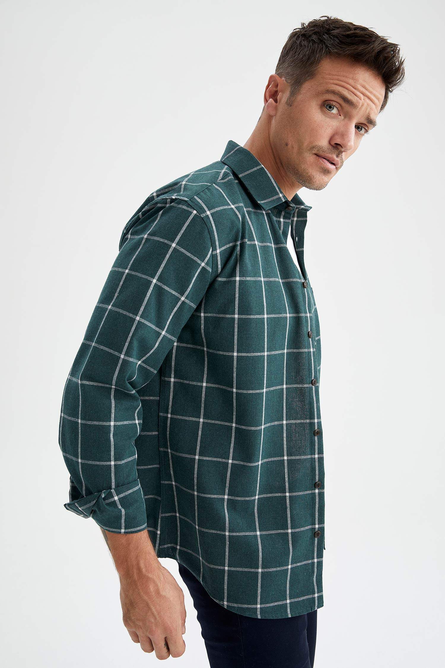 Modern Fit Ekose Desenli Uzun Kollu Oduncu Gömlek