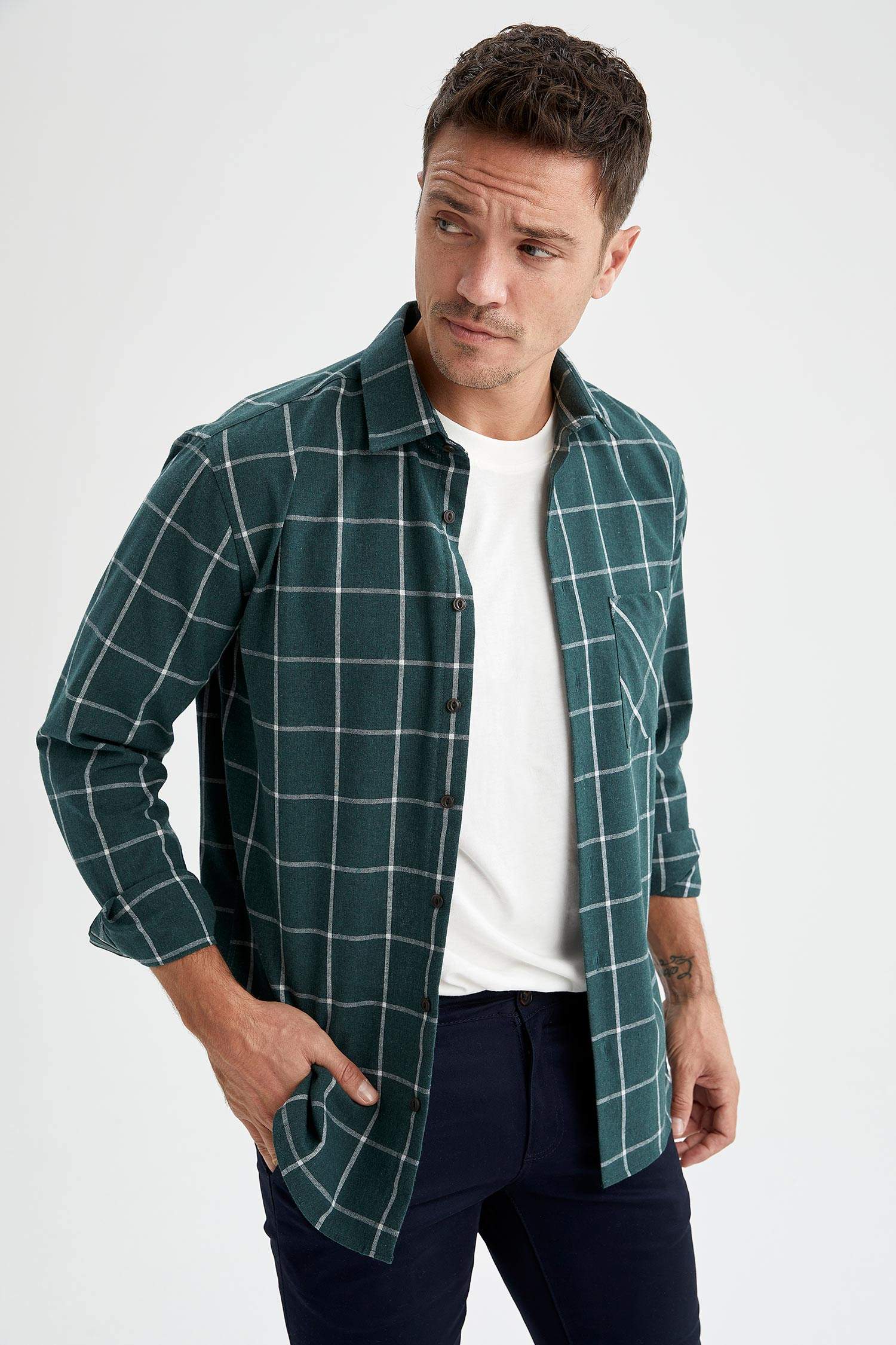 Modern Fit Ekose Desenli Uzun Kollu Oduncu Gömlek