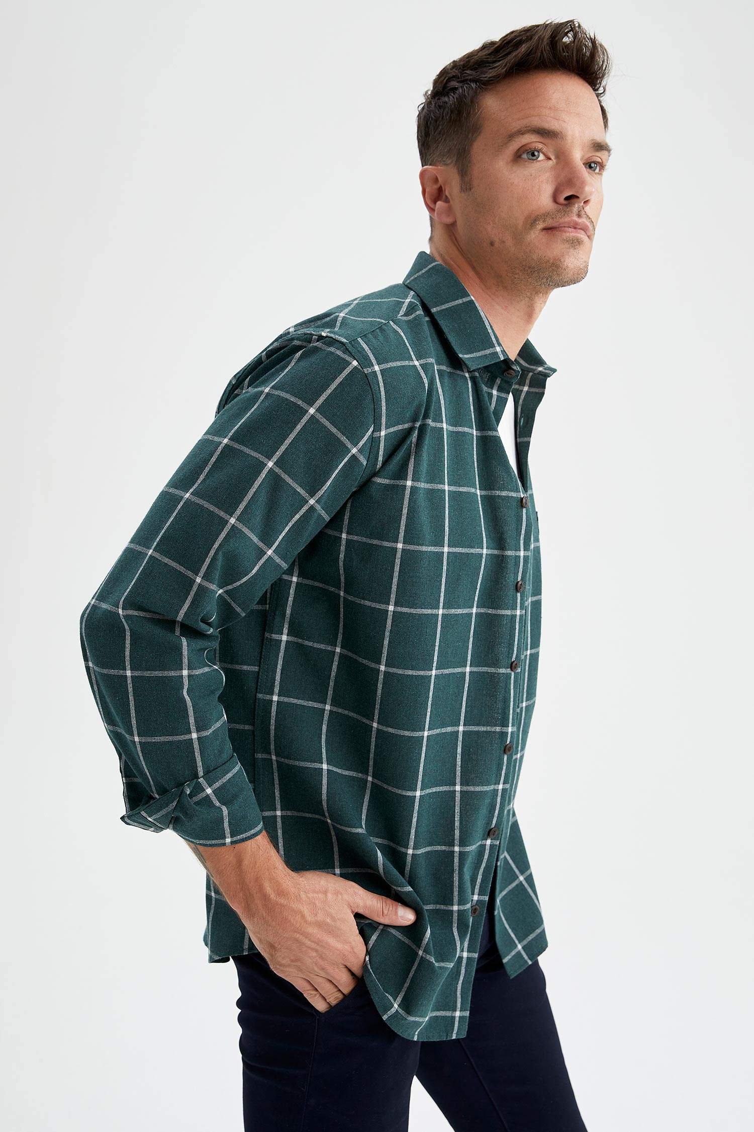 Modern Fit Ekose Desenli Uzun Kollu Oduncu Gömlek