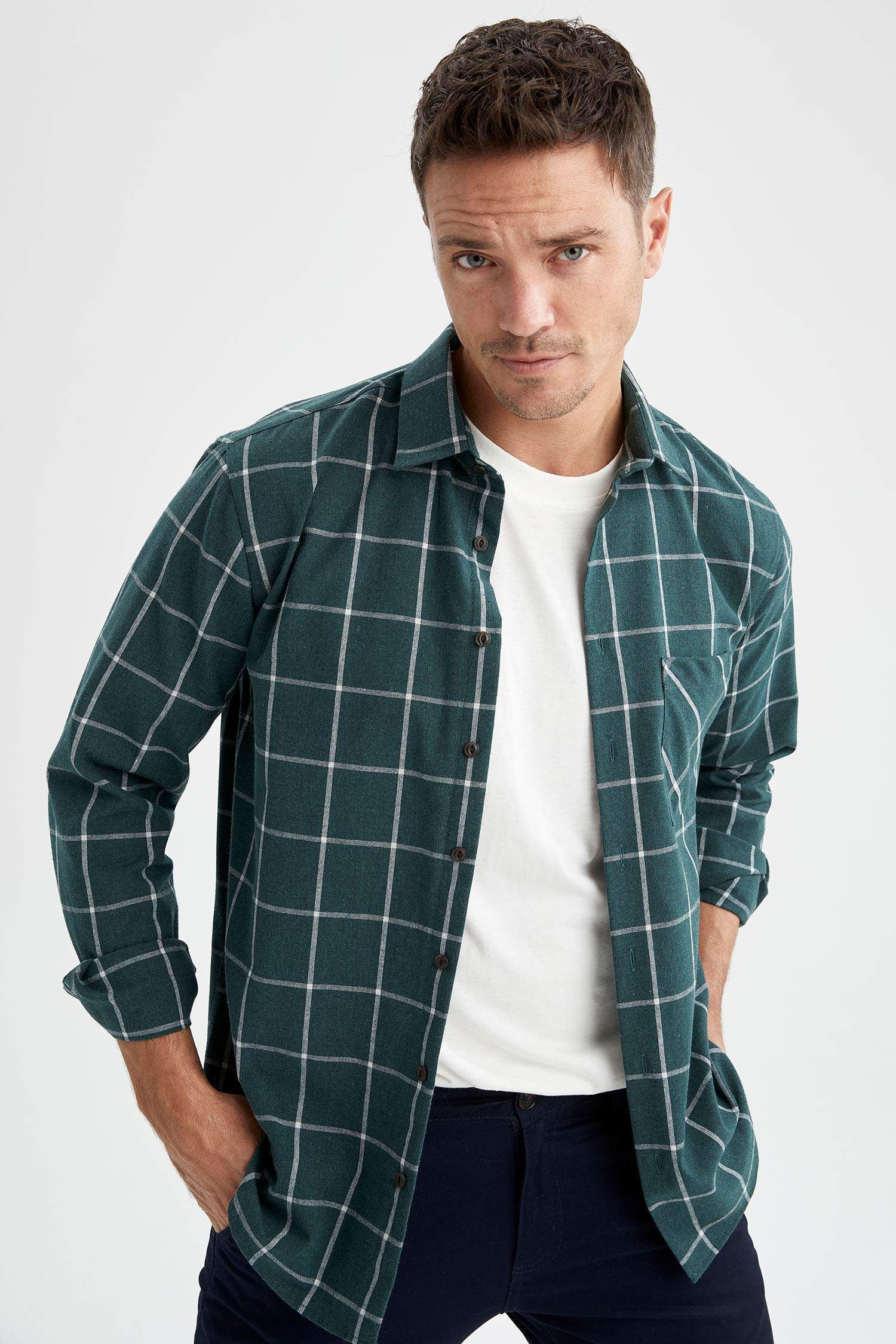 Modern Fit Ekose Desenli Uzun Kollu Oduncu Gömlek
