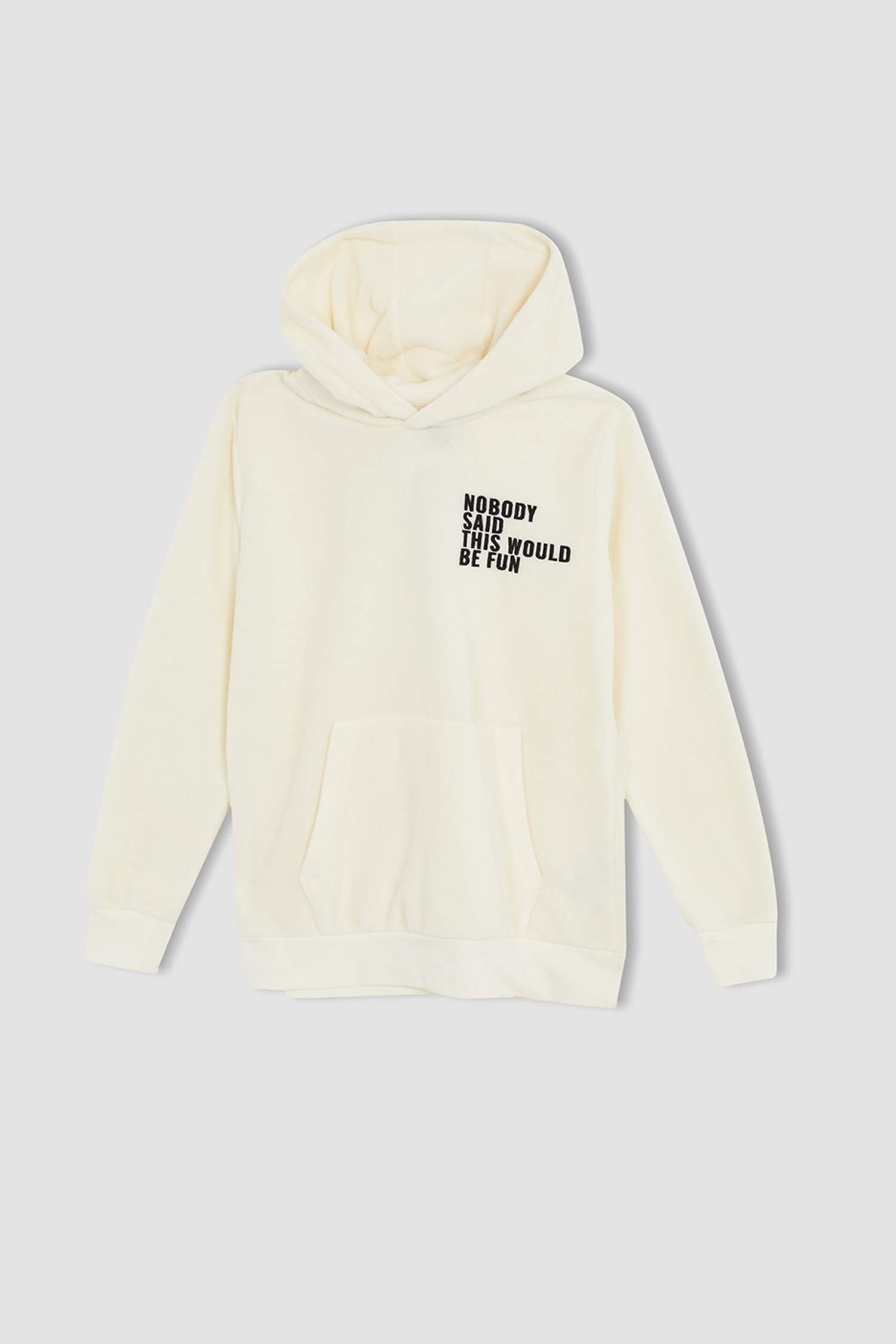 Erkek Çocuk Regular Fit Slogan Desenli Kapüşonlu Kanguru Cepli Polar Isı Yalıtımlı Warmtech Sweatshirt