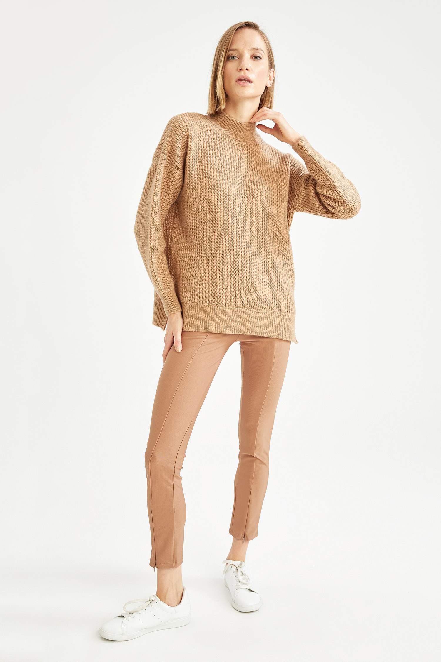 Balıkçı Yaka Selanik Örgülü Oversize Fit Ekstra Yumuşak Uzun Triko Kazak