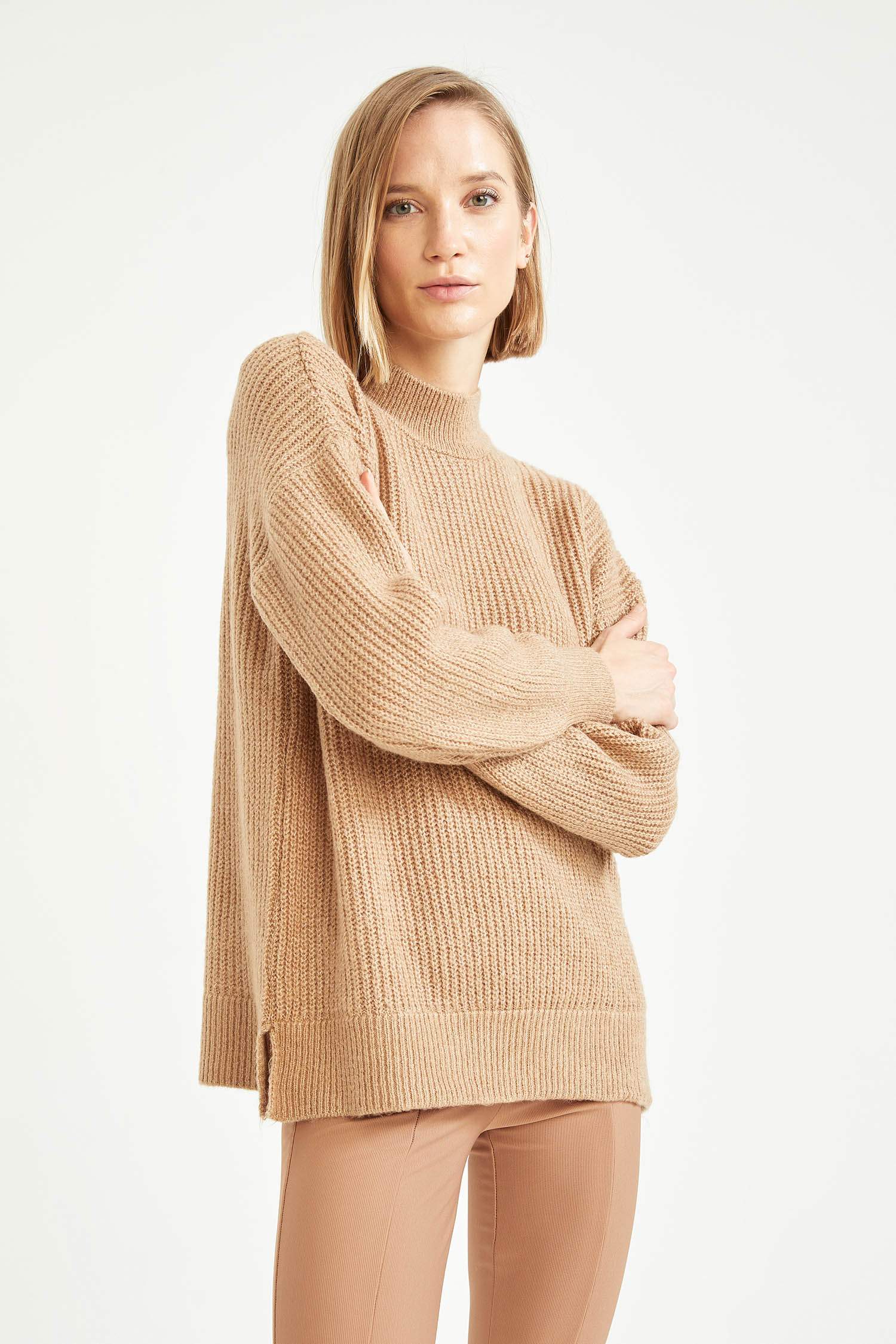Balıkçı Yaka Selanik Örgülü Oversize Fit Ekstra Yumuşak Uzun Triko Kazak