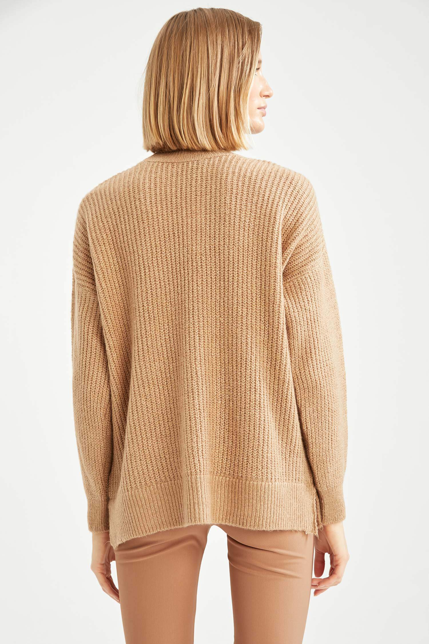 Balıkçı Yaka Selanik Örgülü Oversize Fit Ekstra Yumuşak Uzun Triko Kazak