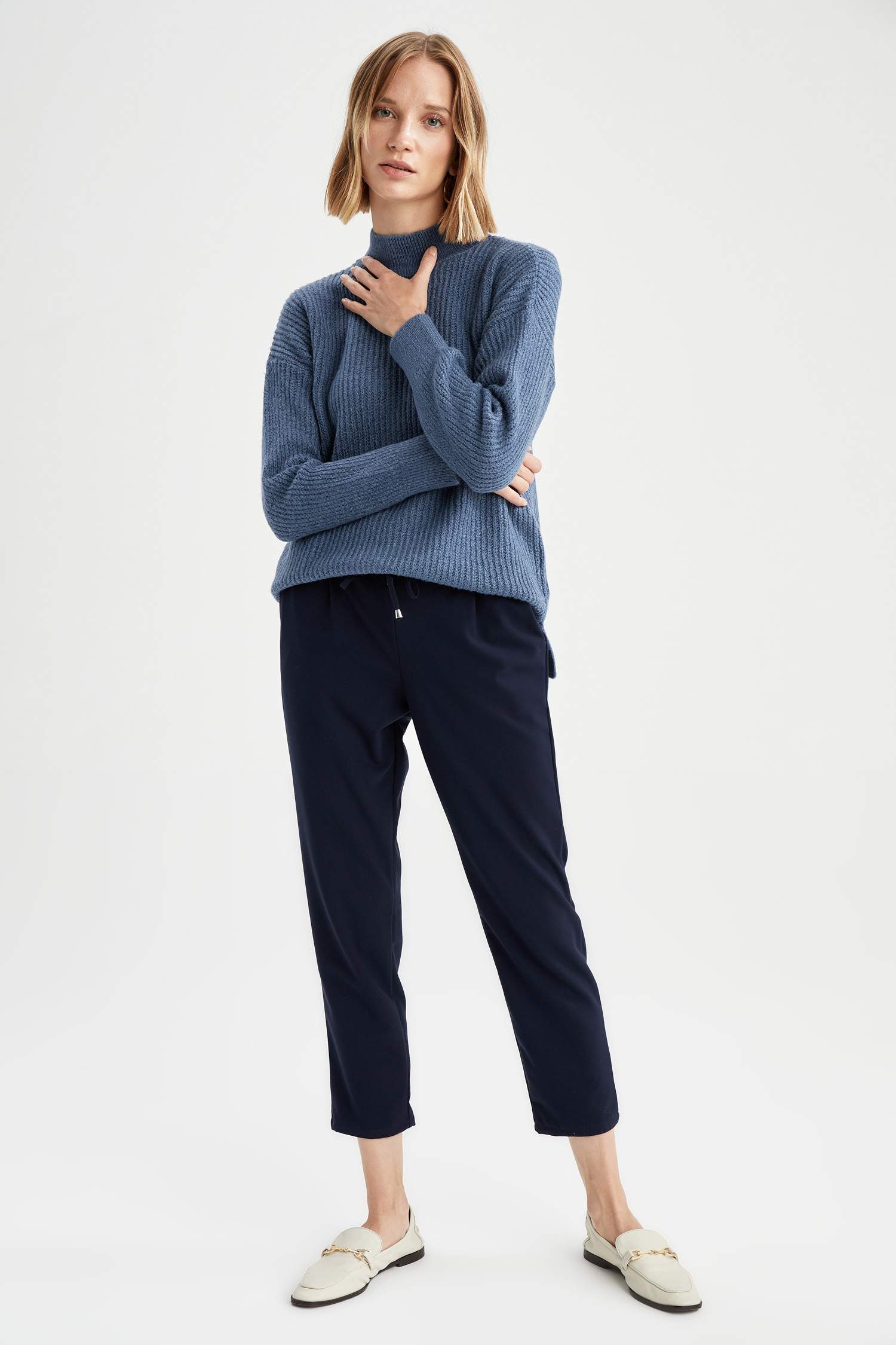 Balıkçı Yaka Selanik Örgülü Oversize Fit Ekstra Yumuşak Uzun Triko Kazak