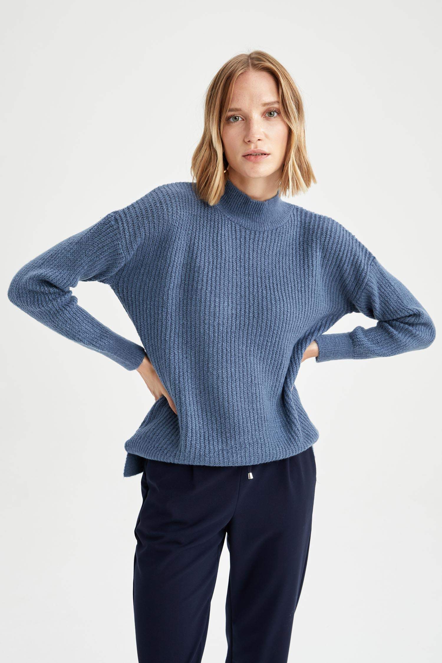 Balıkçı Yaka Selanik Örgülü Oversize Fit Ekstra Yumuşak Uzun Triko Kazak