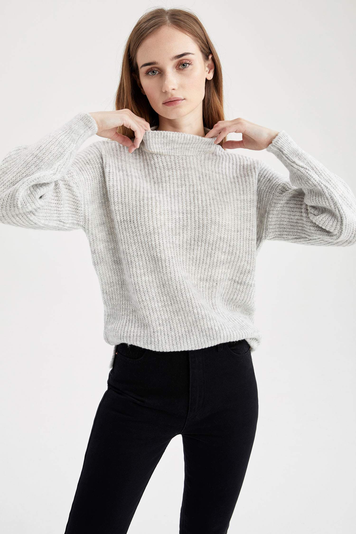 Balıkçı Yaka Selanik Örgülü Oversize Fit Ekstra Yumuşak Uzun Triko Kazak
