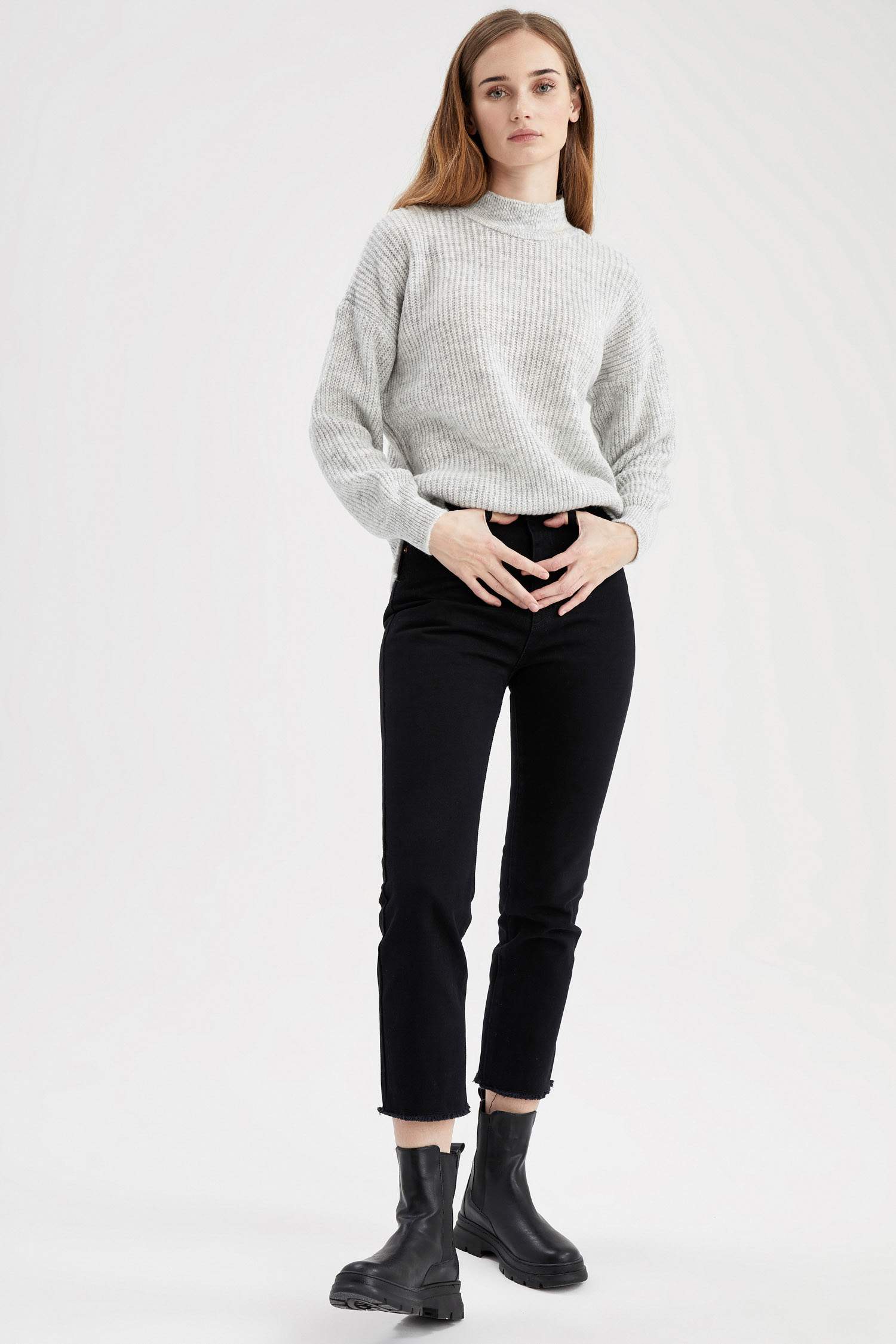 Balıkçı Yaka Selanik Örgülü Oversize Fit Ekstra Yumuşak Uzun Triko Kazak