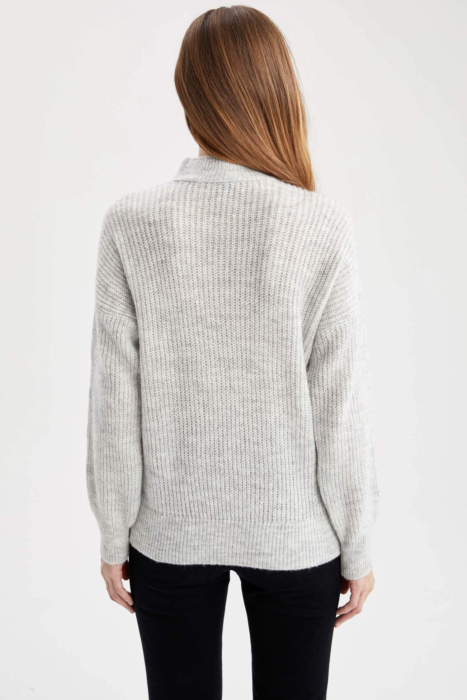 Balıkçı Yaka Selanik Örgülü Oversize Fit Ekstra Yumuşak Uzun Triko Kazak