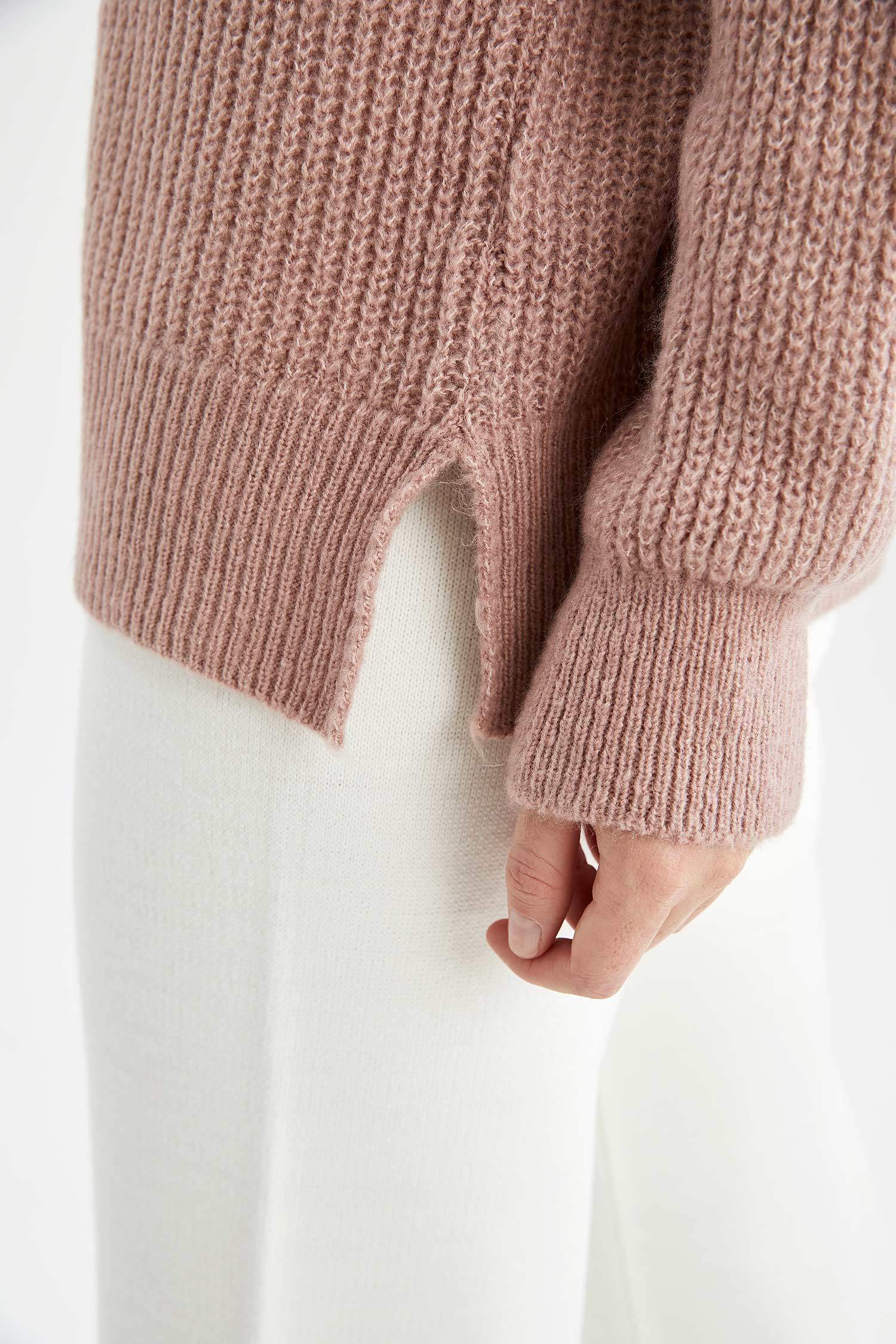 Balıkçı Yaka Selanik Örgülü Oversize Fit Ekstra Yumuşak Uzun Triko Kazak
