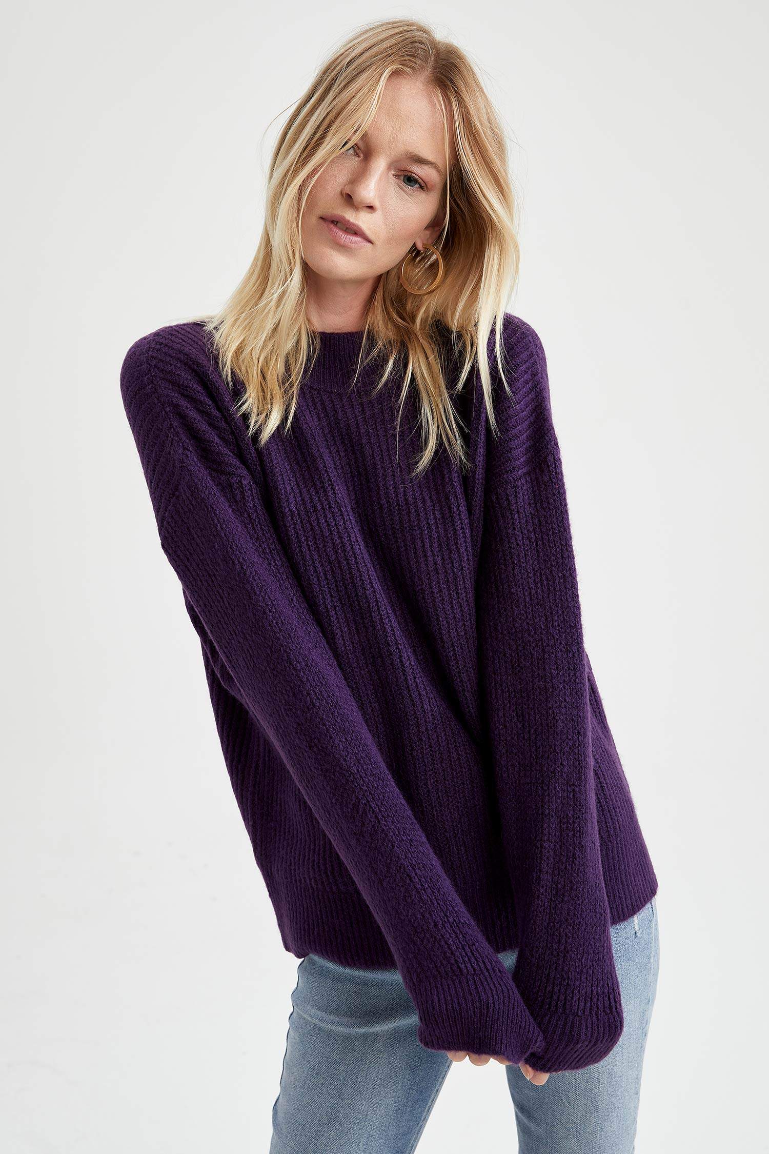 Balıkçı Yaka Selanik Örgülü Oversize Fit Ekstra Yumuşak Uzun Triko Kazak