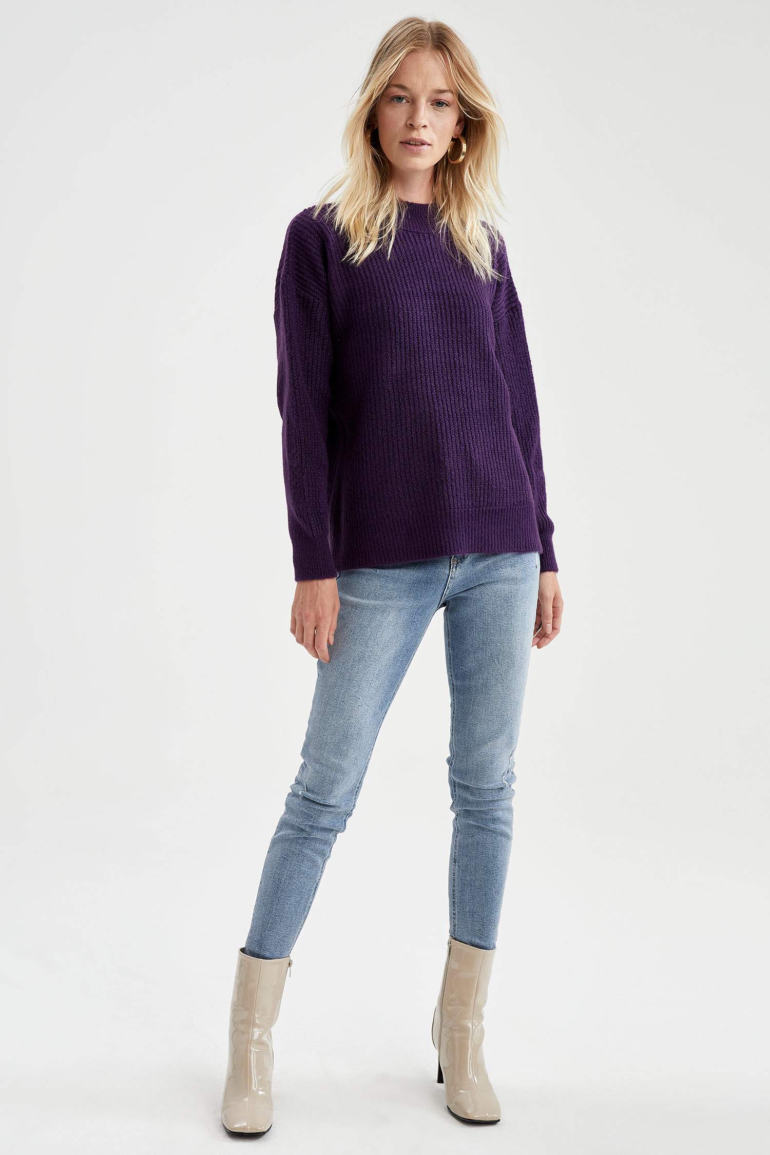 Balıkçı Yaka Selanik Örgülü Oversize Fit Ekstra Yumuşak Uzun Triko Kazak