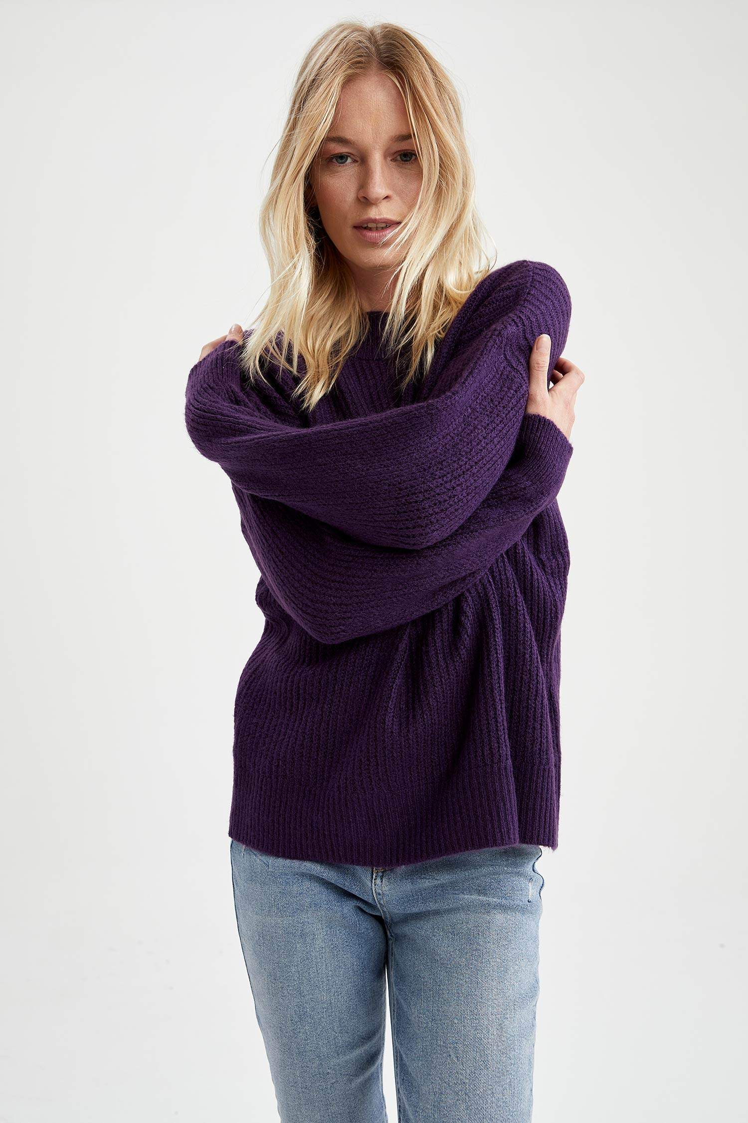 Balıkçı Yaka Selanik Örgülü Oversize Fit Ekstra Yumuşak Uzun Triko Kazak
