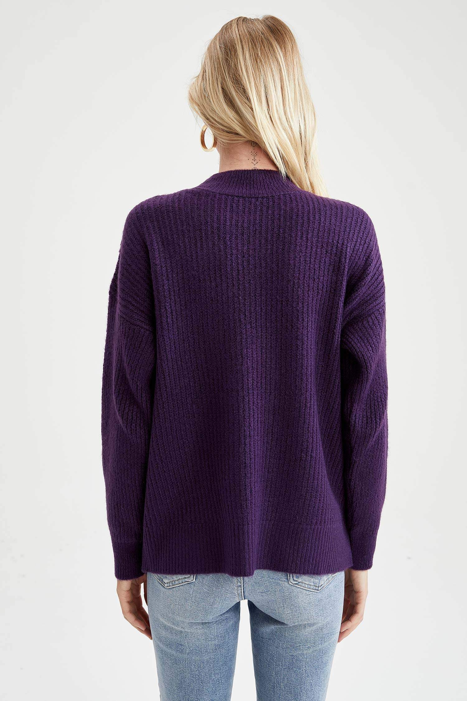Balıkçı Yaka Selanik Örgülü Oversize Fit Ekstra Yumuşak Uzun Triko Kazak