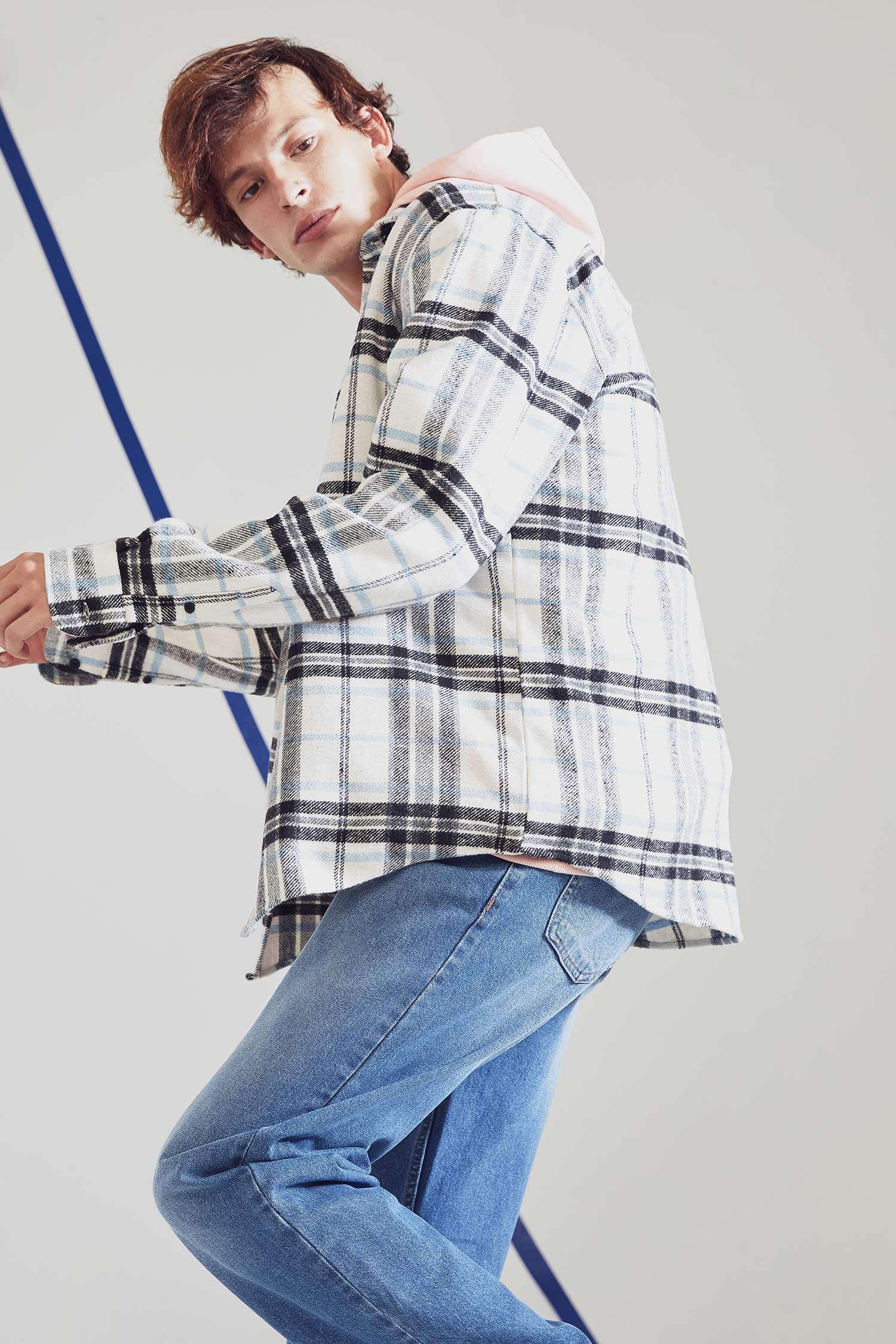 Oversize Fit Ekose Desenli Uzun Kollu Oduncu Gömlek Ceket