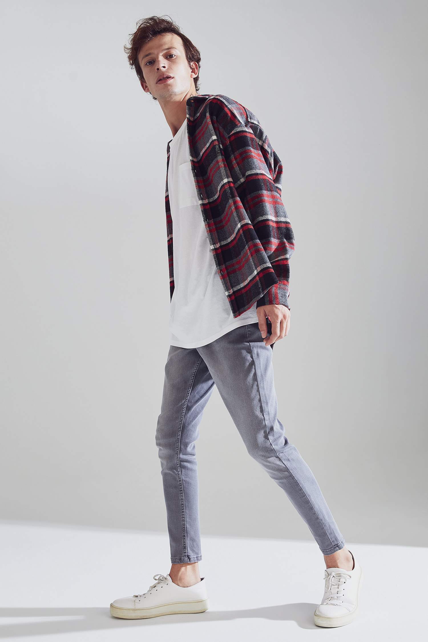 Oversize Fit Ekose Desenli Sırt Baskılı Uzun Kollu Oduncu Gömlek Ceket